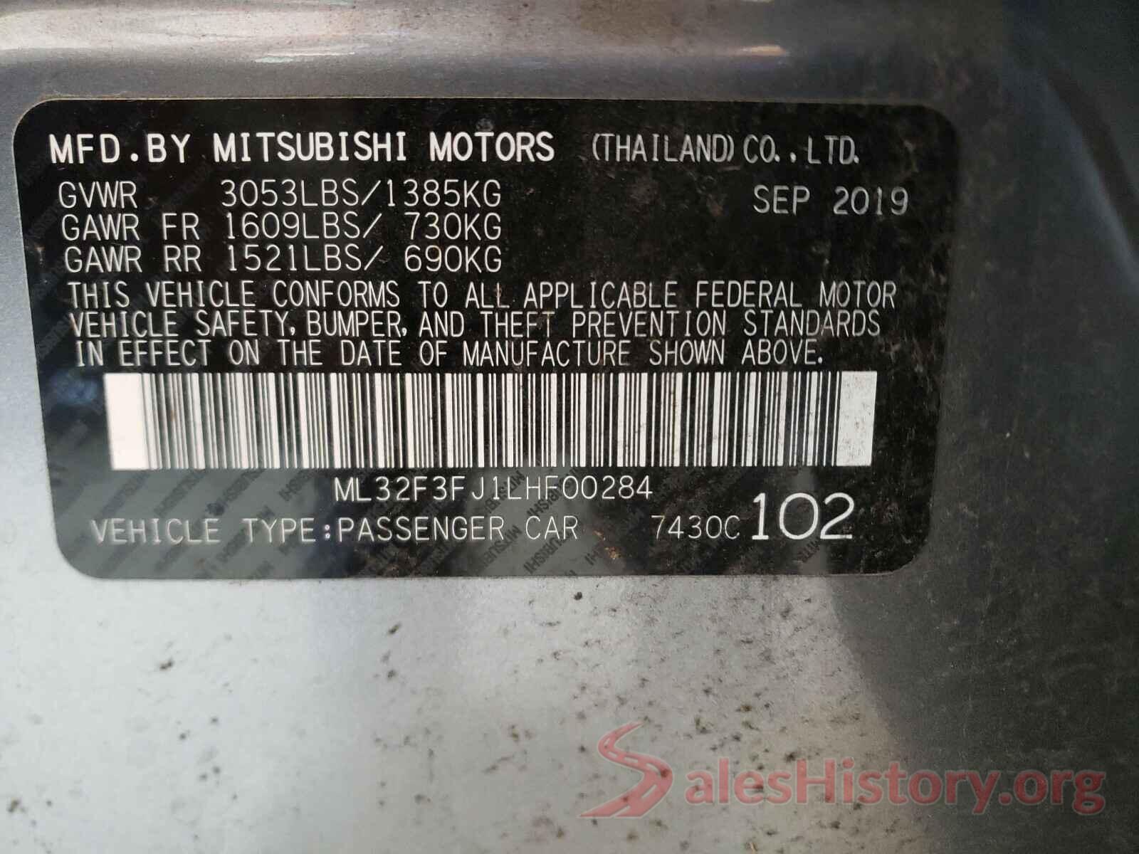 ML32F3FJ1LHF00284 2020 MITSUBISHI MIRAGE