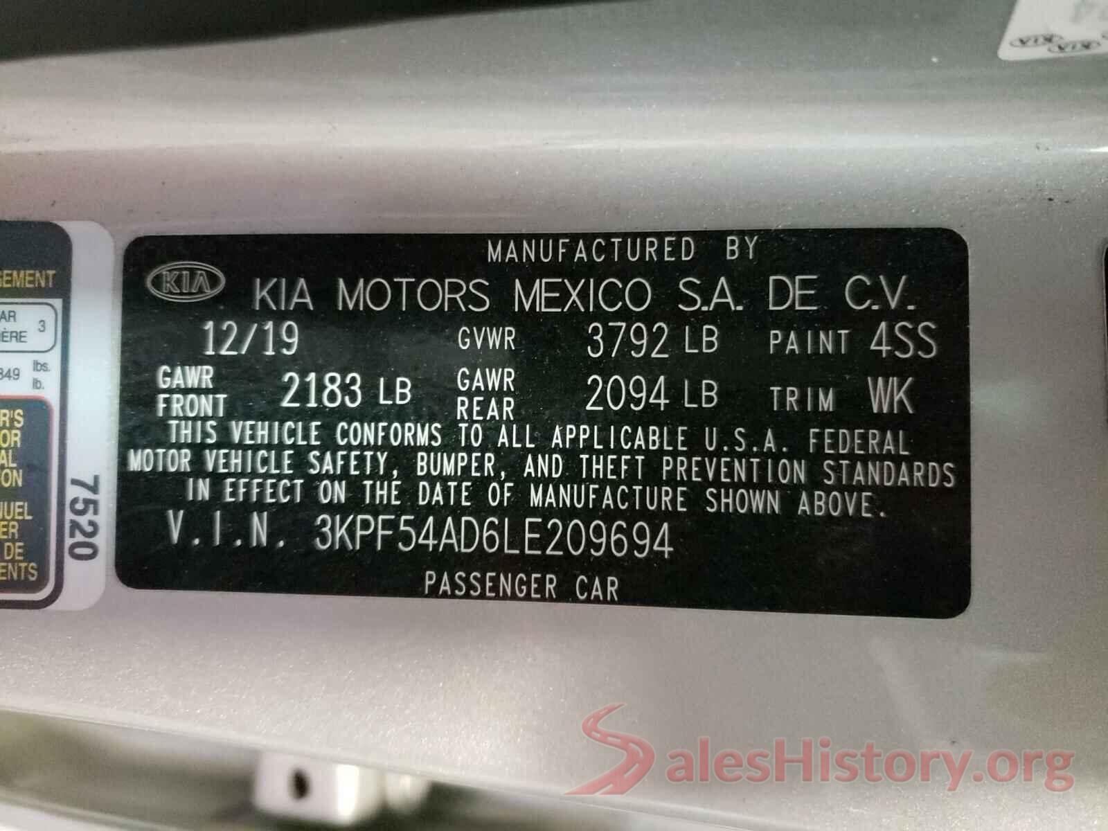 3KPF54AD6LE209694 2020 KIA FORTE