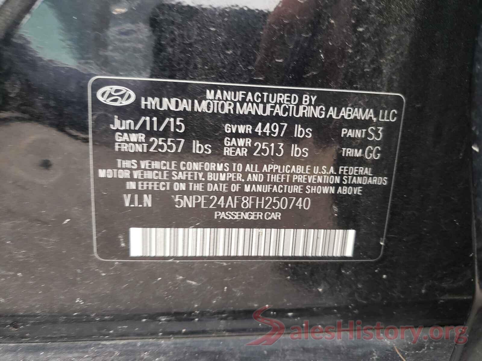 5NPE24AF8FH250740 2015 HYUNDAI SONATA