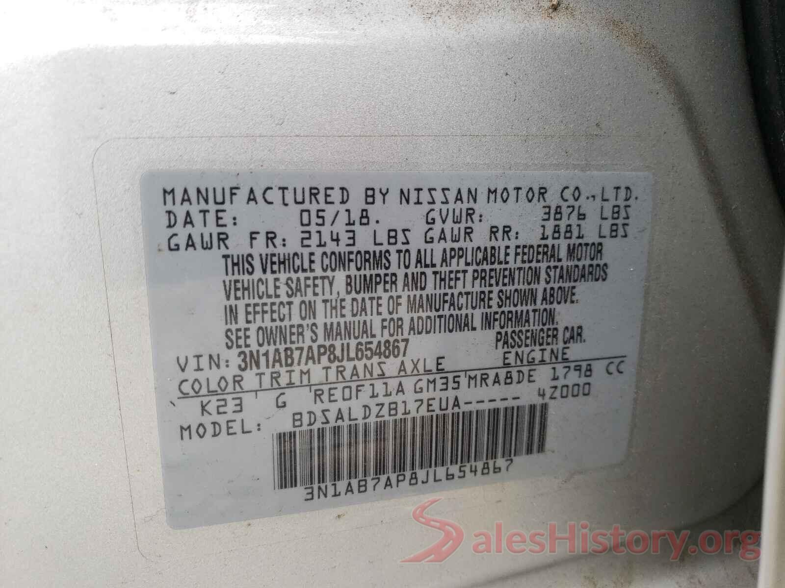 3N1AB7AP8JL654867 2018 NISSAN SENTRA