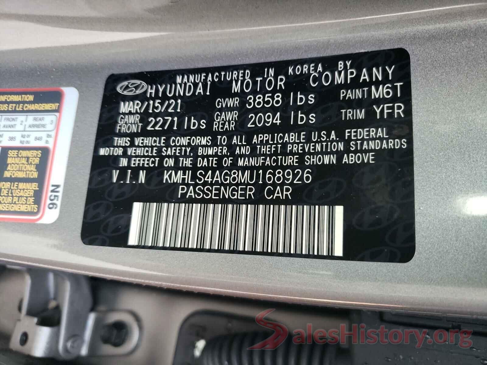 KMHLS4AG8MU168926 2021 HYUNDAI ELANTRA