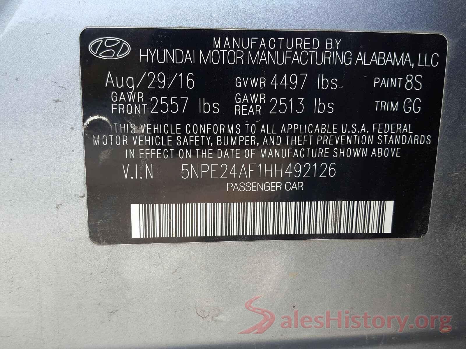 5NPE24AF1HH492126 2017 HYUNDAI SONATA