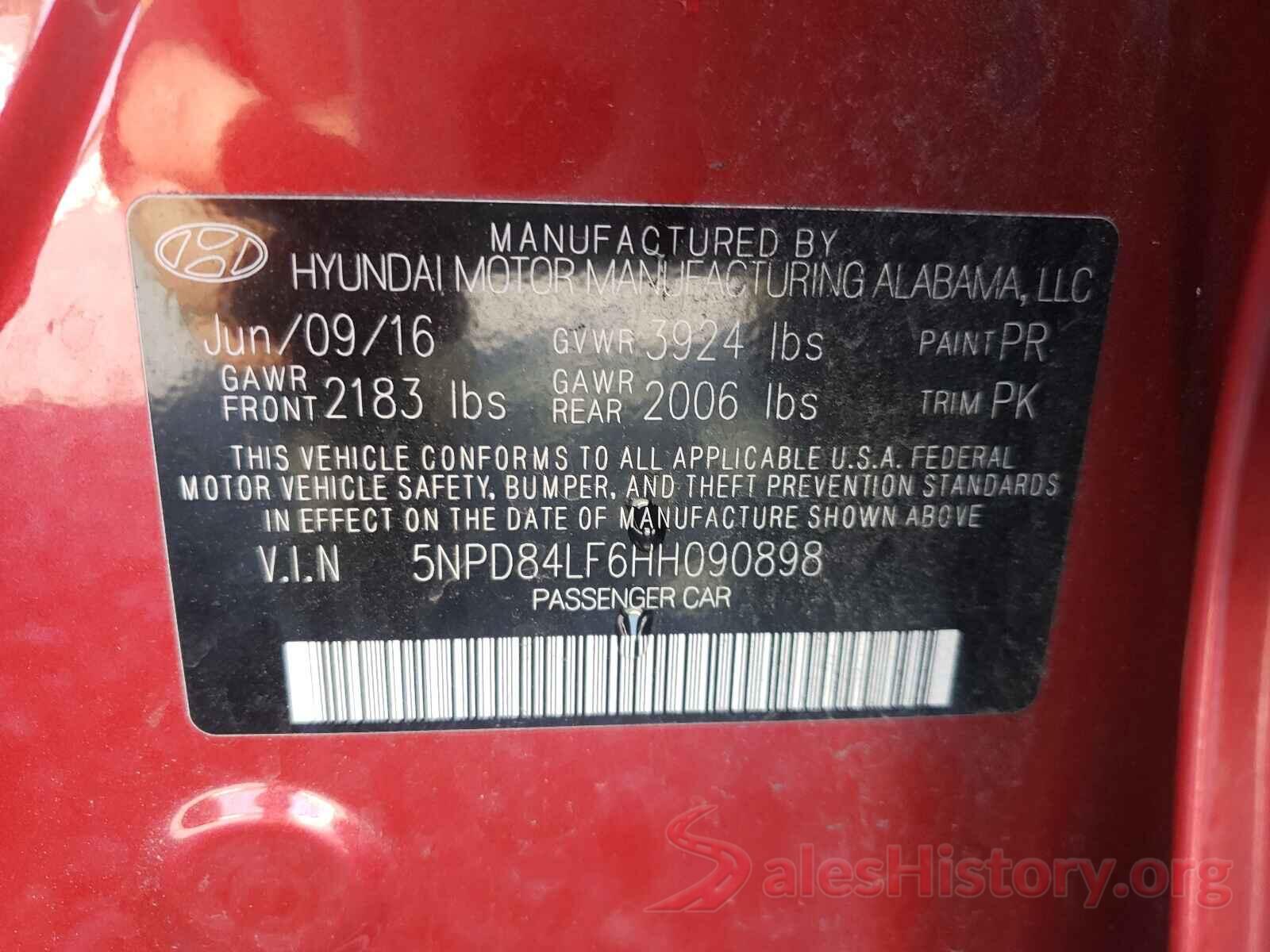 5NPD84LF6HH090898 2017 HYUNDAI ELANTRA