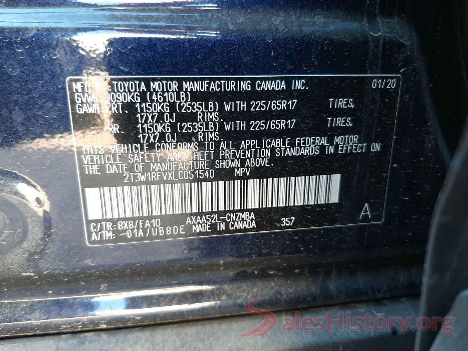 2T3W1RFVXLC051540 2020 TOYOTA RAV4