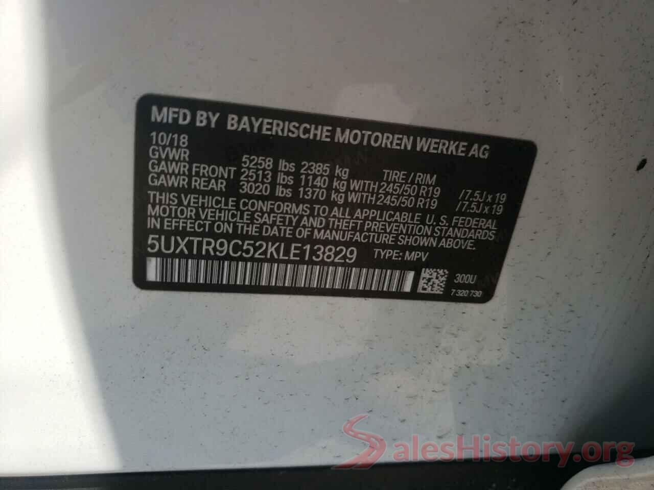 5UXTR9C52KLE13829 2019 BMW X3