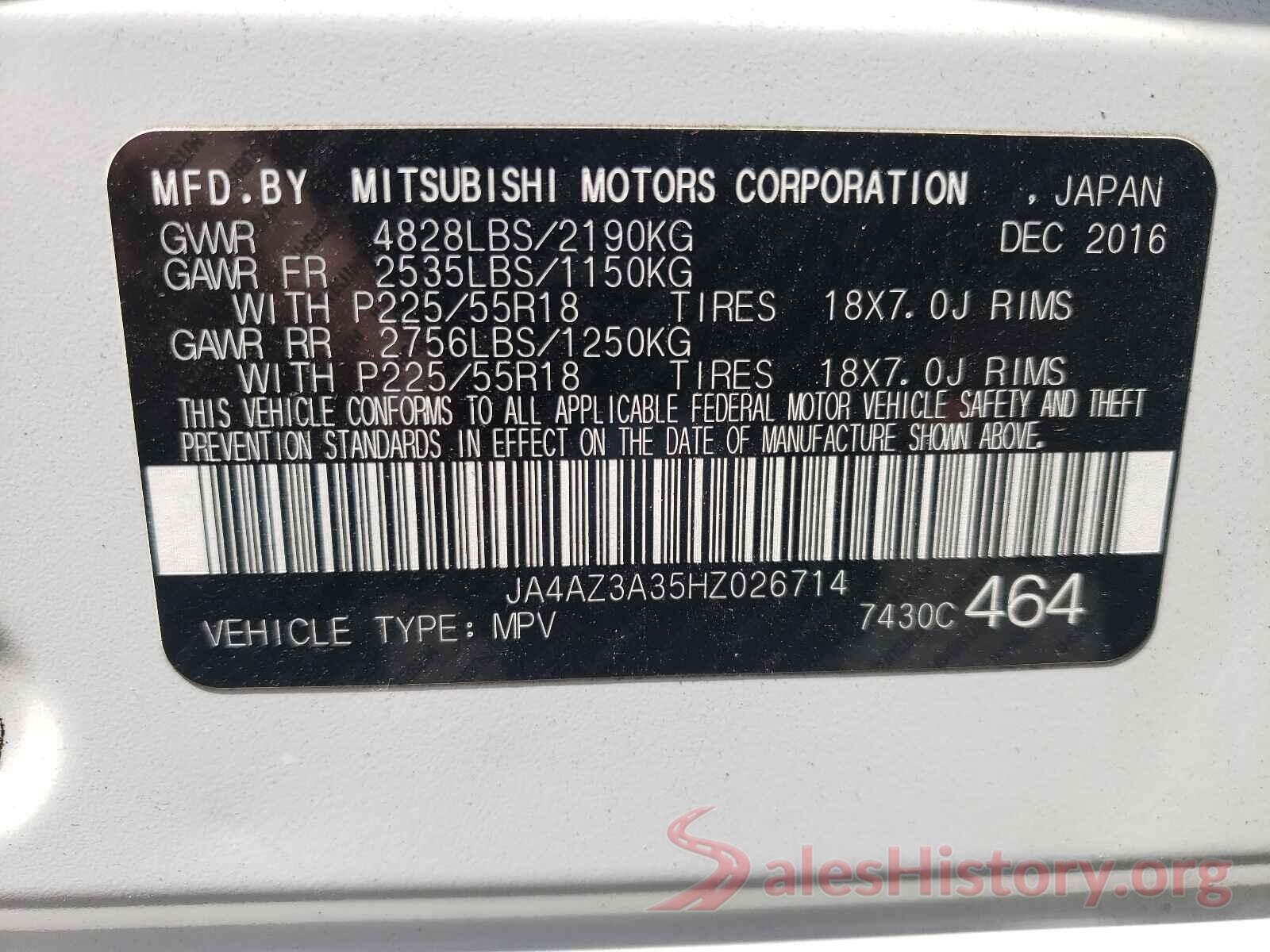 JA4AZ3A35HZ026714 2017 MITSUBISHI OUTLANDER