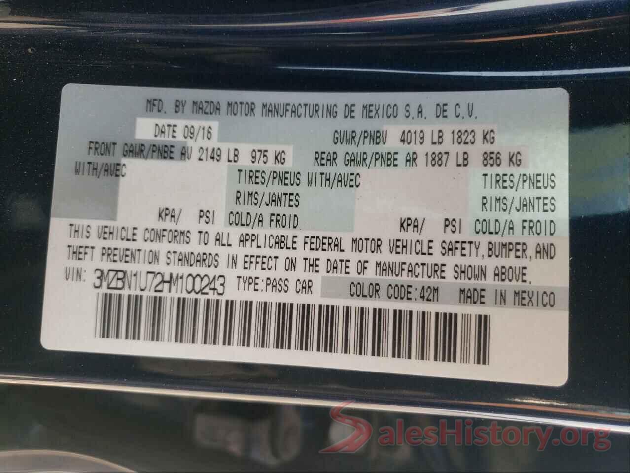 3MZBN1U72HM100243 2017 MAZDA 3