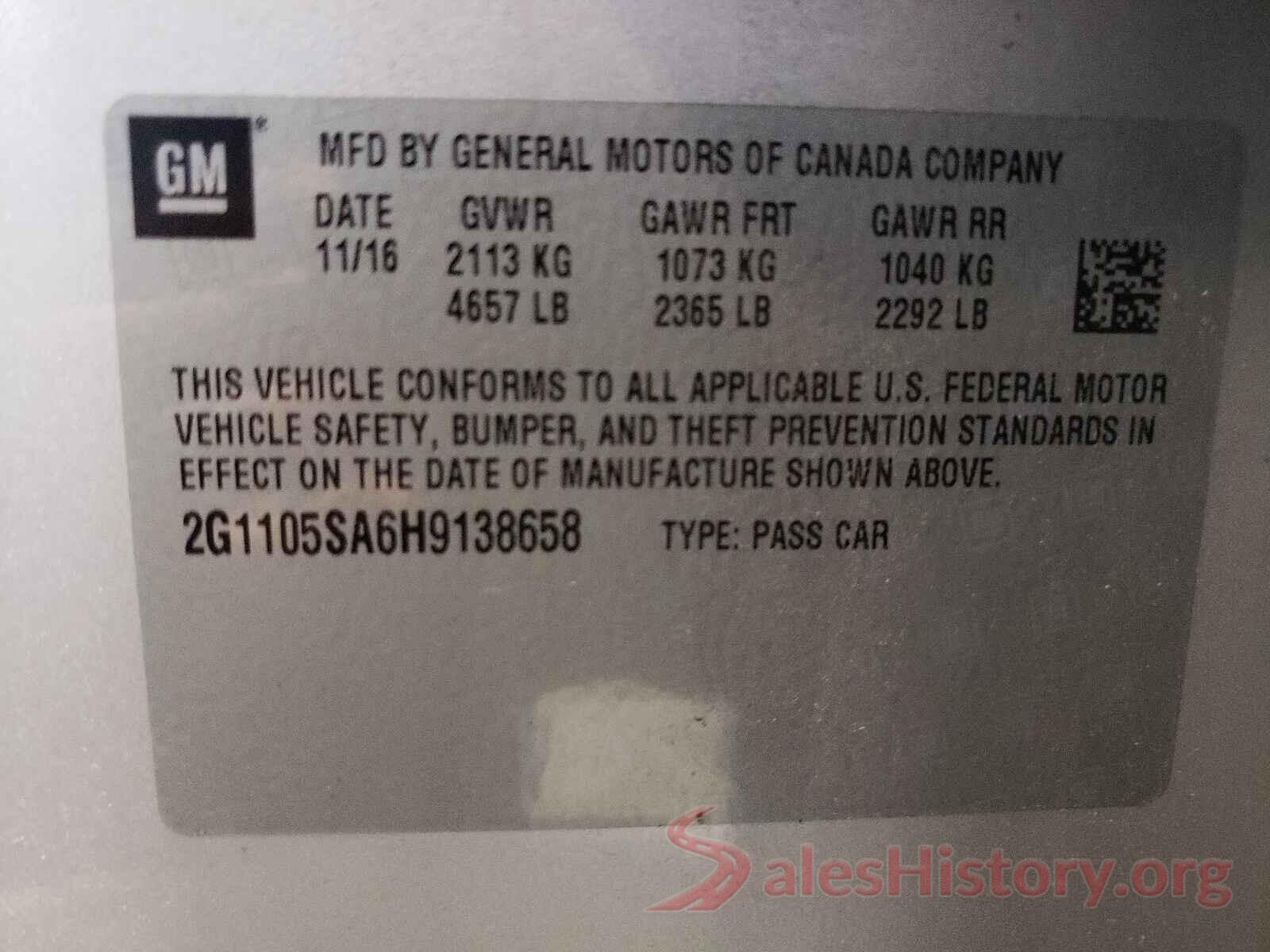 2G1105SA6H9138658 2017 CHEVROLET IMPALA