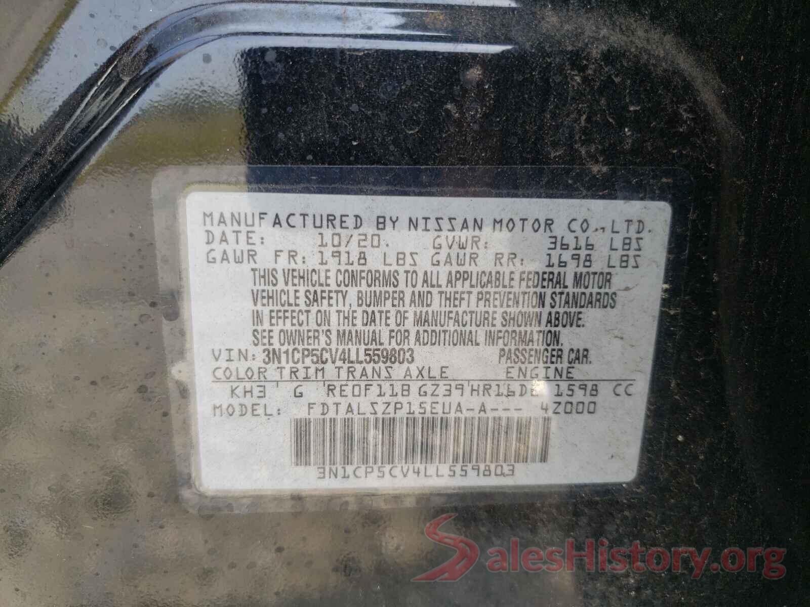 3N1CP5CV4LL559803 2020 NISSAN KICKS