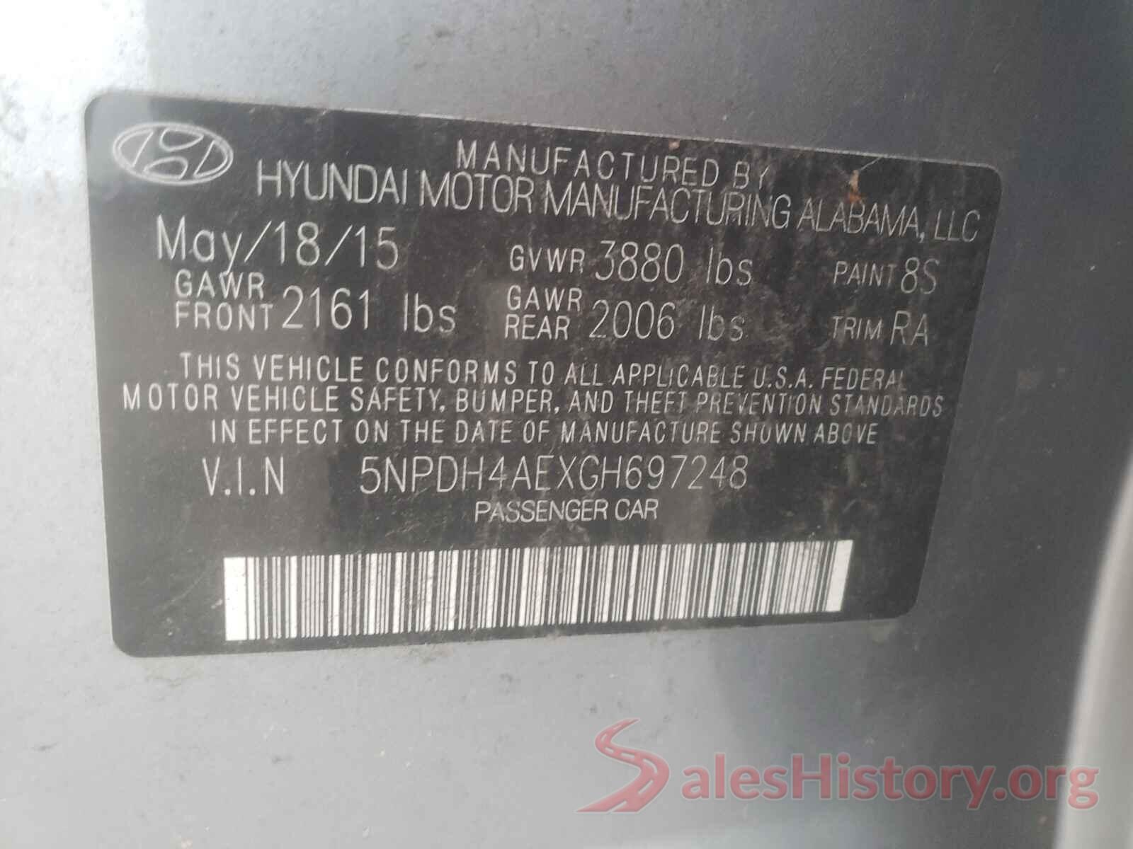 5NPDH4AEXGH697248 2016 HYUNDAI ELANTRA