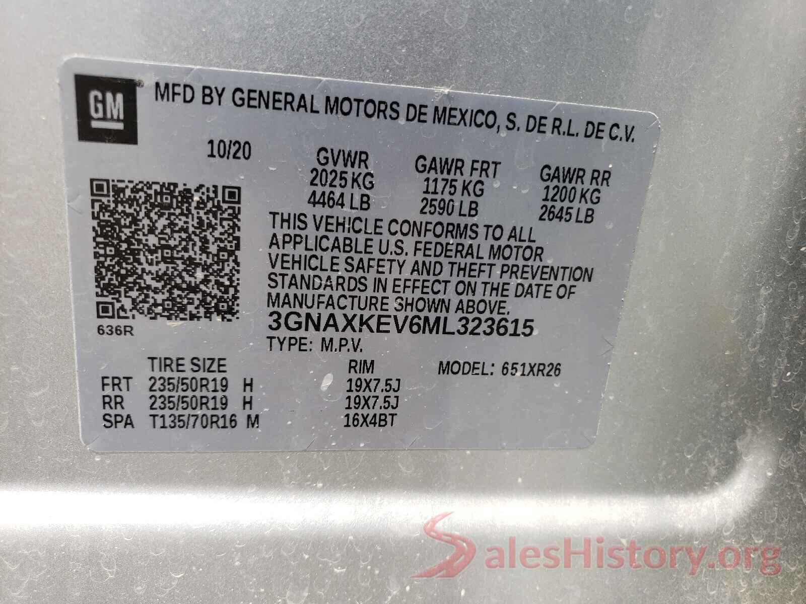 3GNAXKEV6ML323615 2021 CHEVROLET EQUINOX