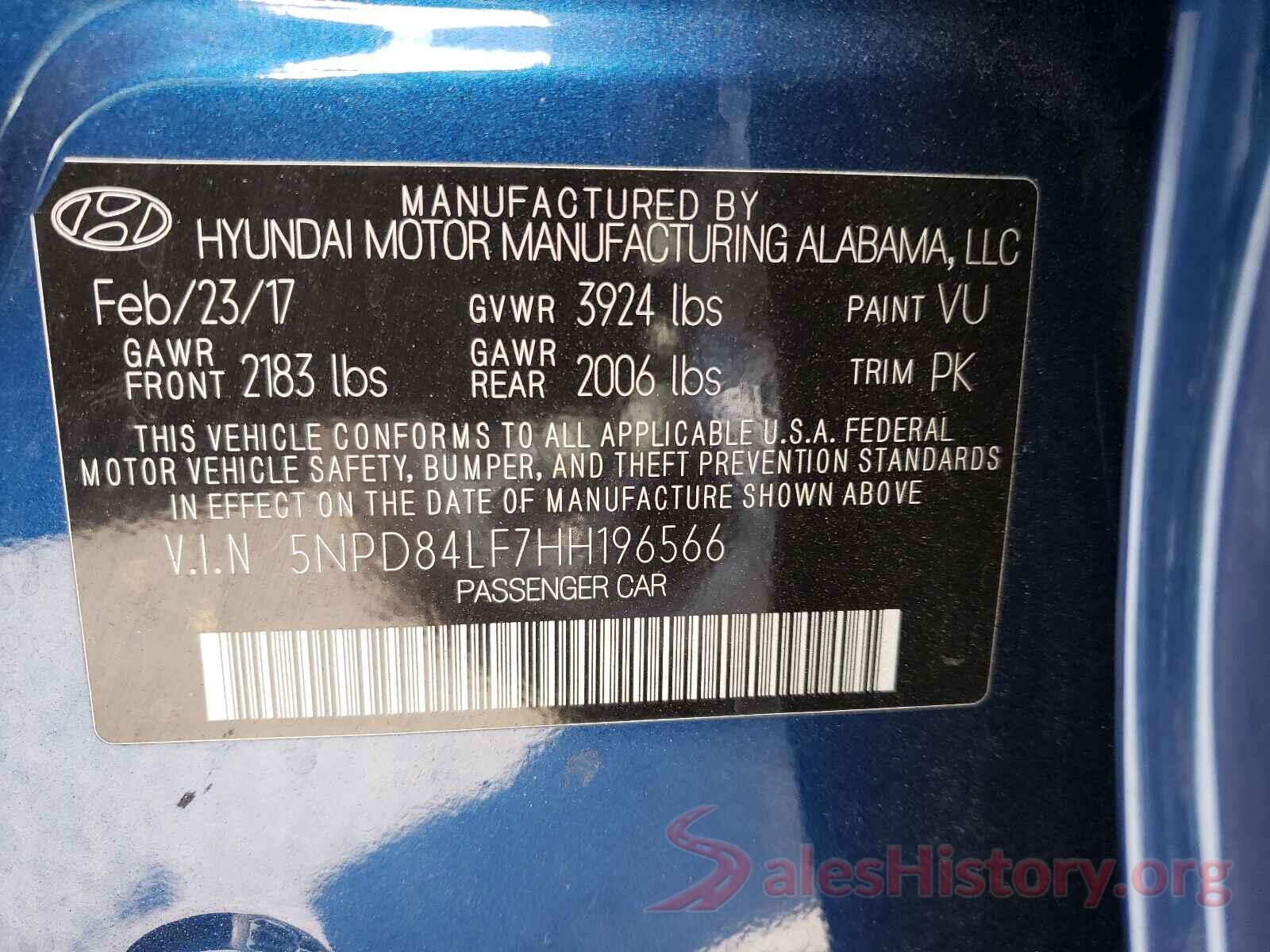 5NPD84LF7HH196566 2017 HYUNDAI ELANTRA