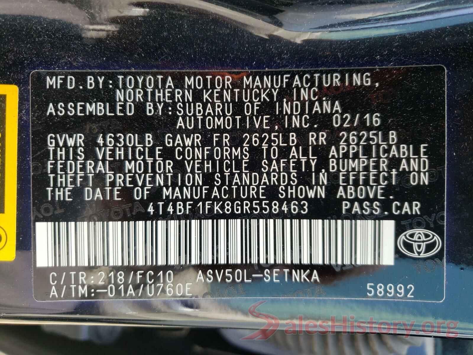 4T4BF1FK8GR558463 2016 TOYOTA CAMRY