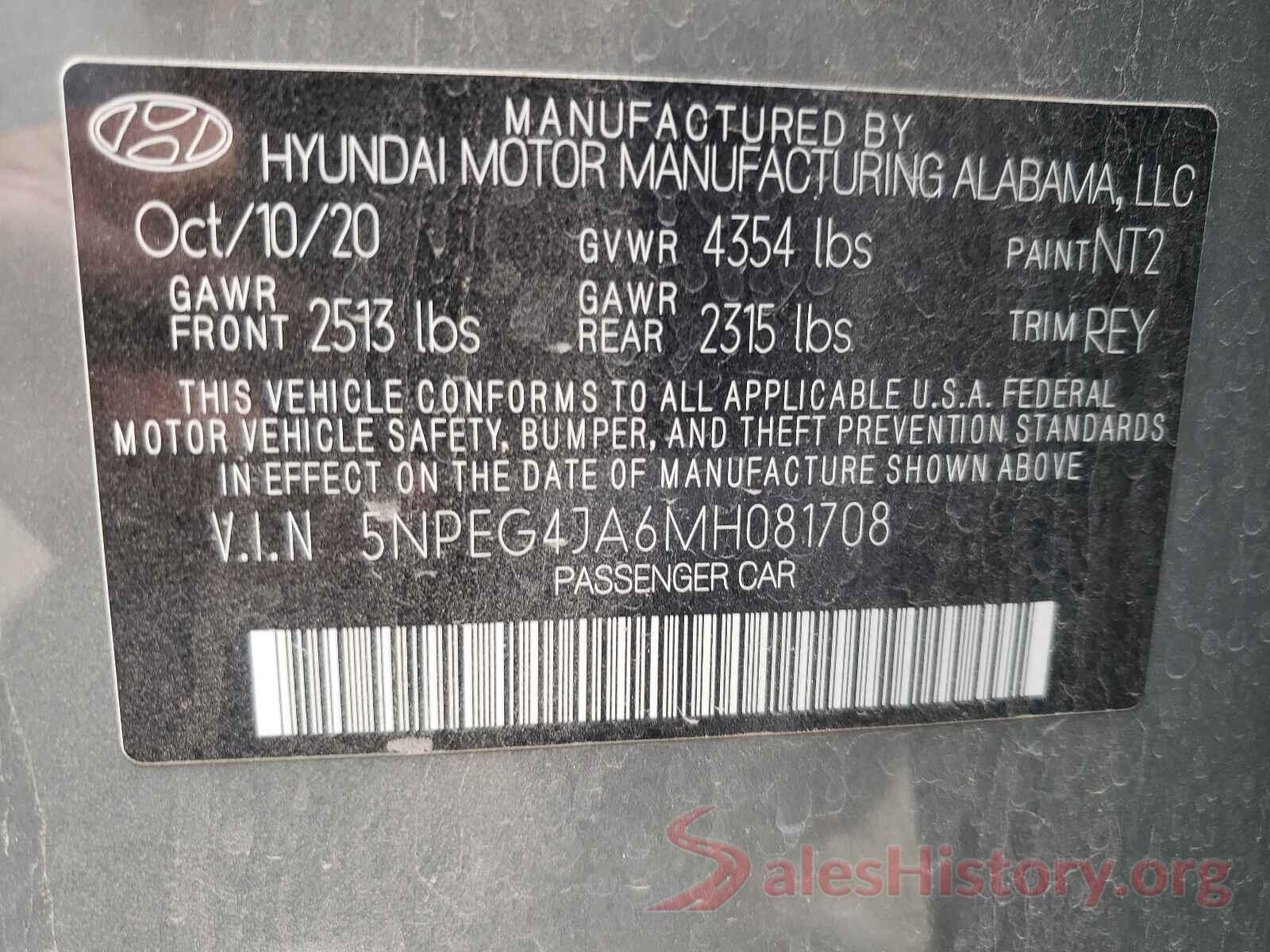 5NPEG4JA6MH081708 2021 HYUNDAI SONATA