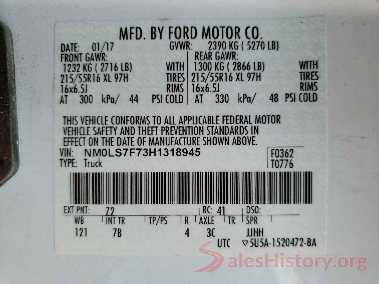 NM0LS7F73H1318945 2017 FORD TRANSIT CO