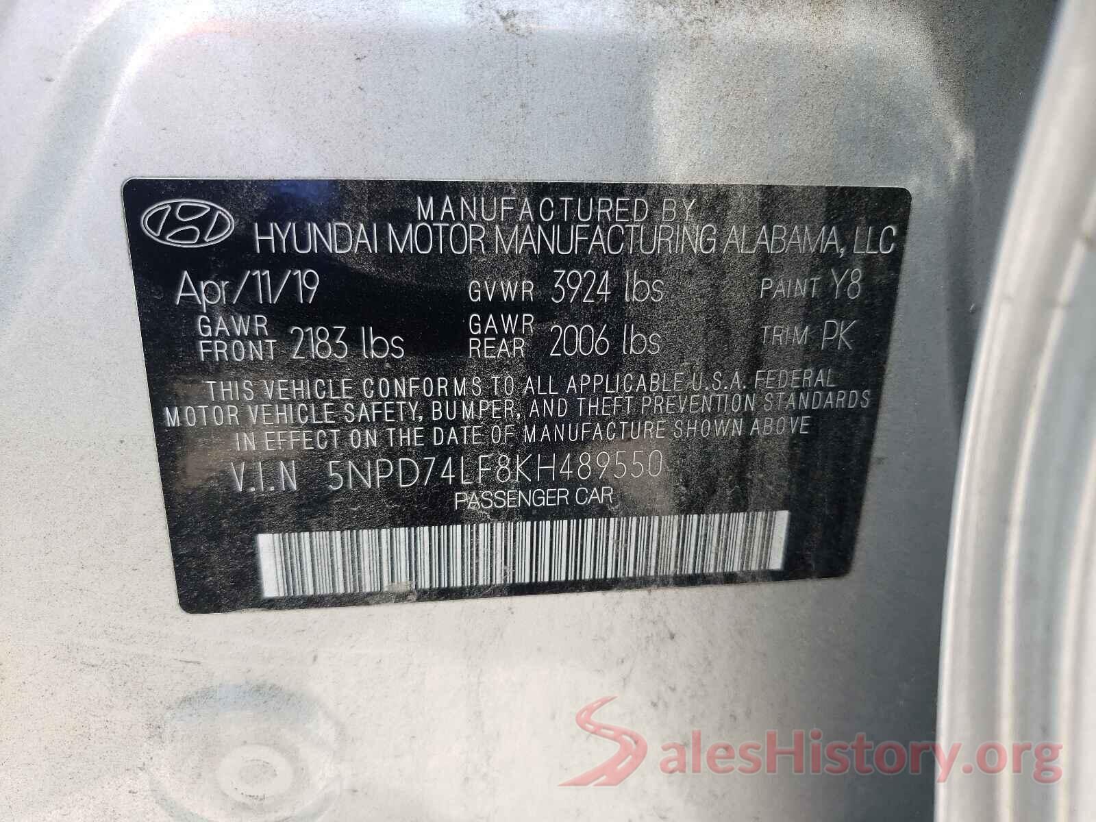 5NPD74LF8KH489550 2019 HYUNDAI ELANTRA