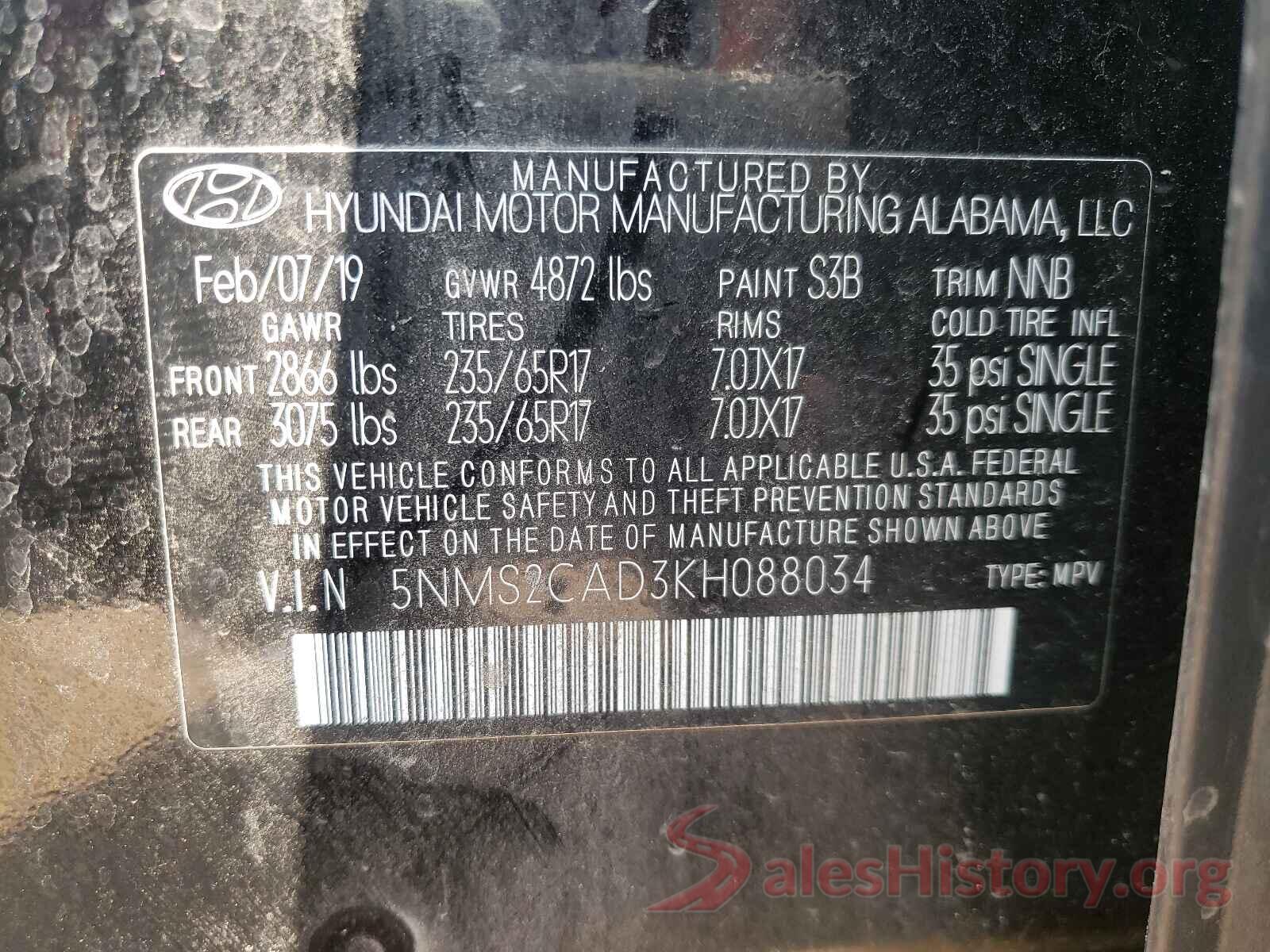 5NMS2CAD3KH088034 2019 HYUNDAI SANTA FE