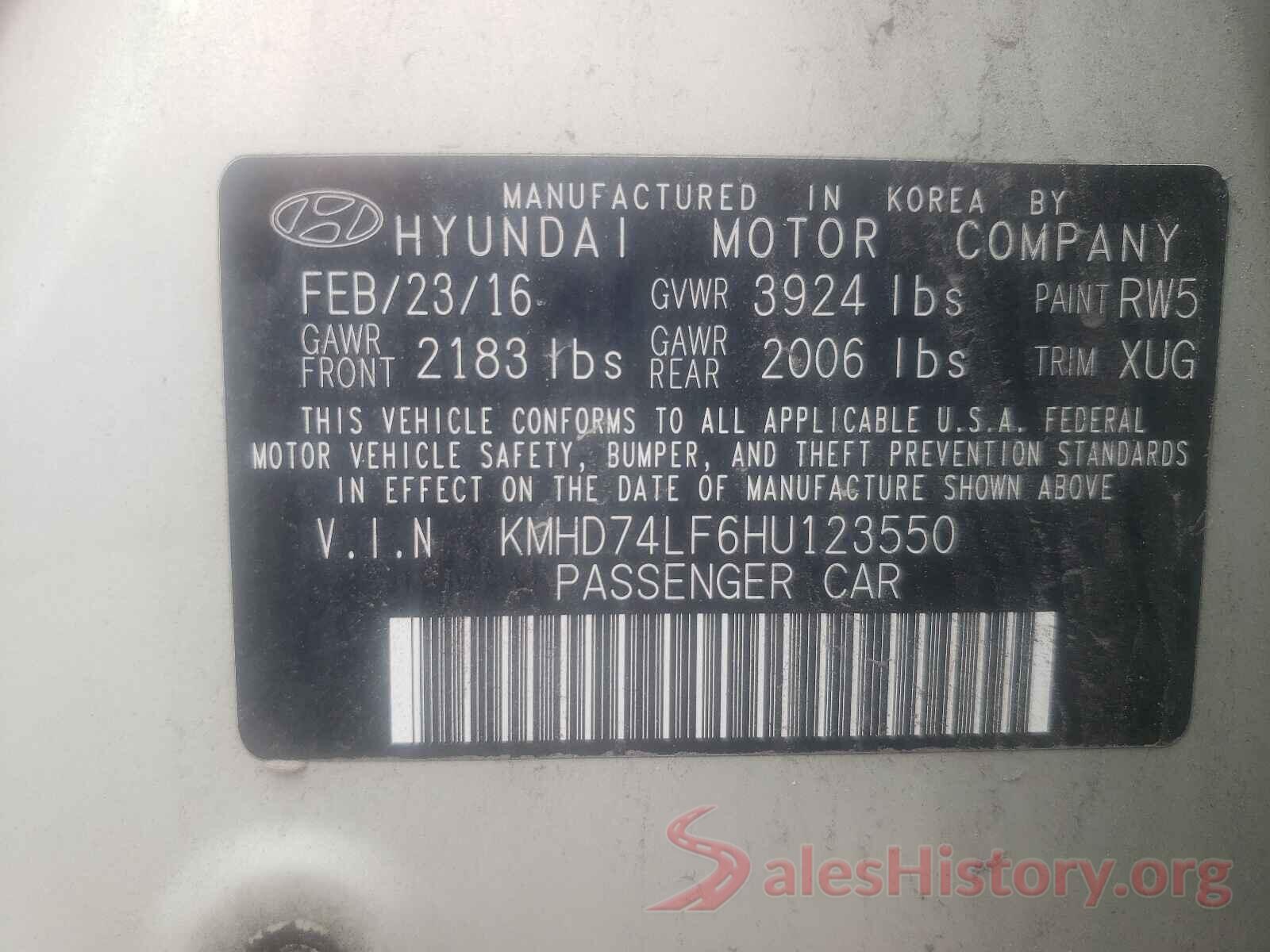 KMHD74LF6HU123550 2017 HYUNDAI ELANTRA