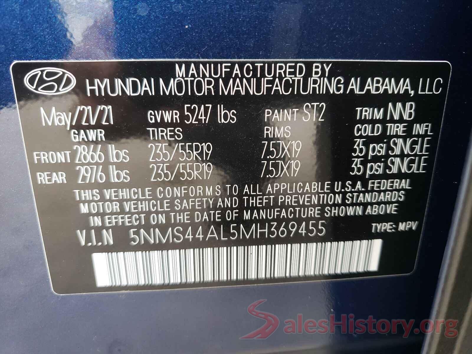 5NMS44AL5MH369455 2021 HYUNDAI SANTA FE