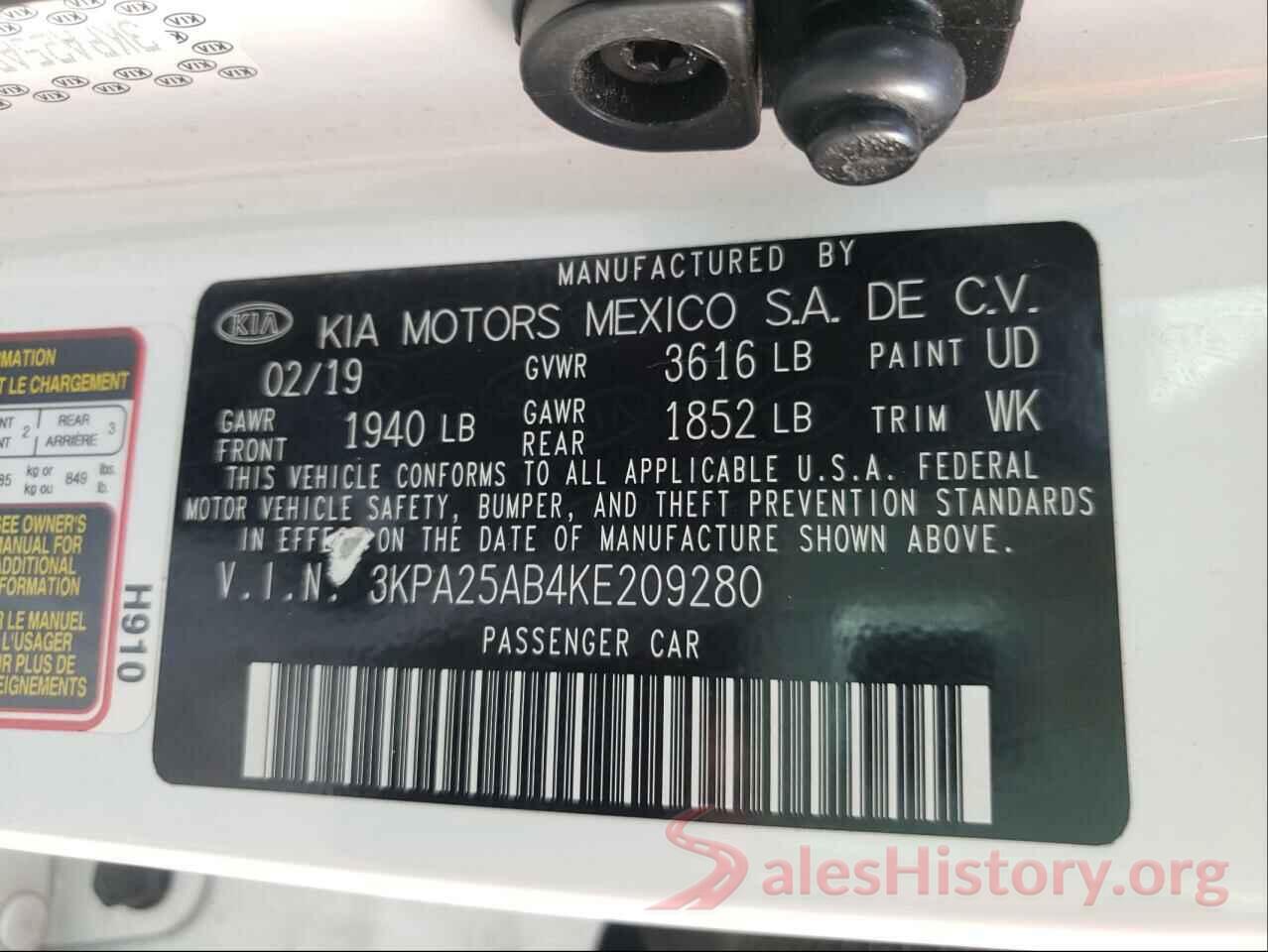 3KPA25AB4KE209280 2019 KIA RIO