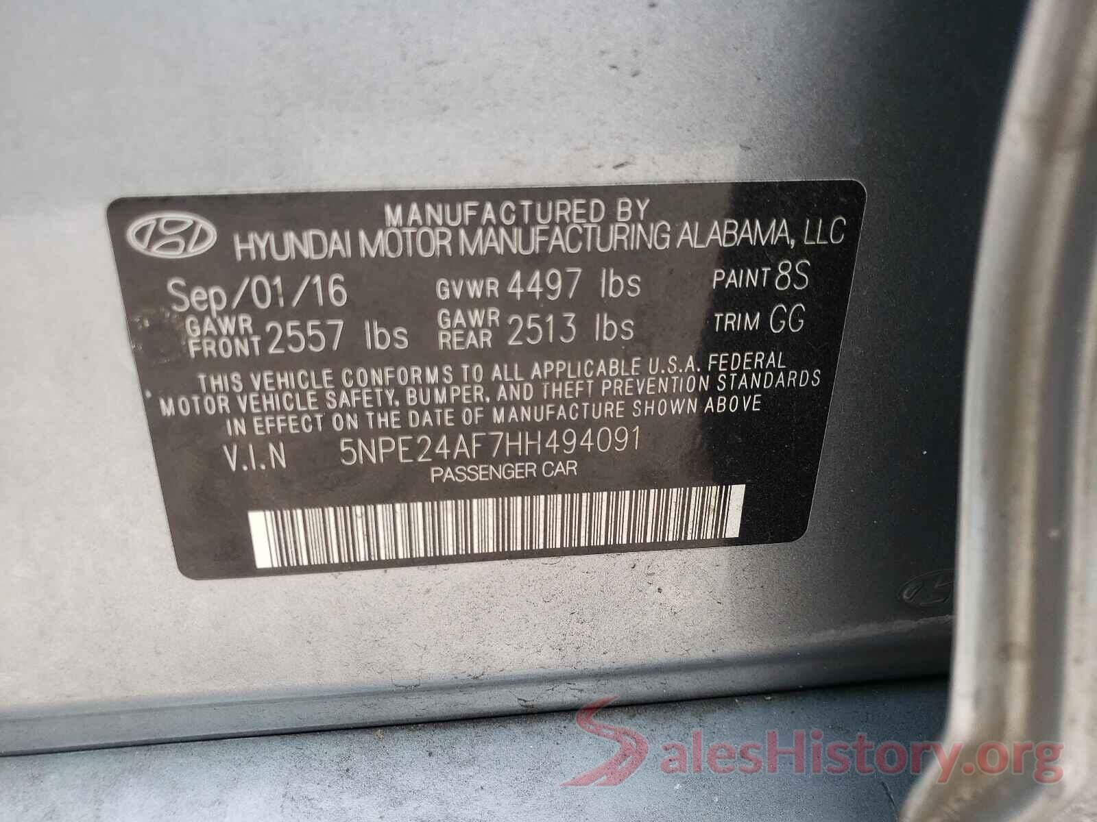 5NPE24AF7HH494091 2017 HYUNDAI SONATA