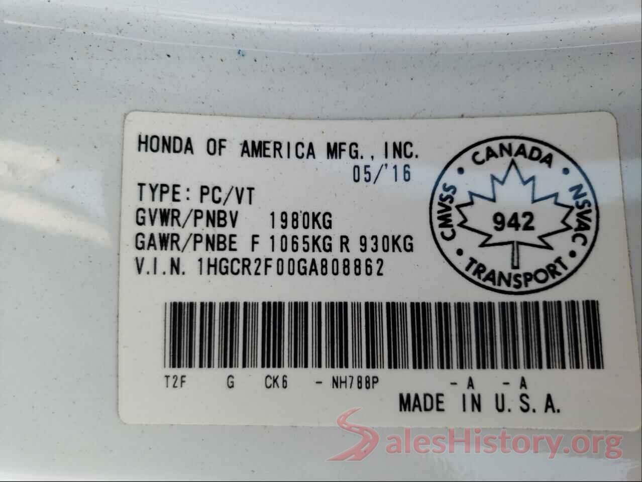 1HGCR2F00GA808862 2016 HONDA ACCORD