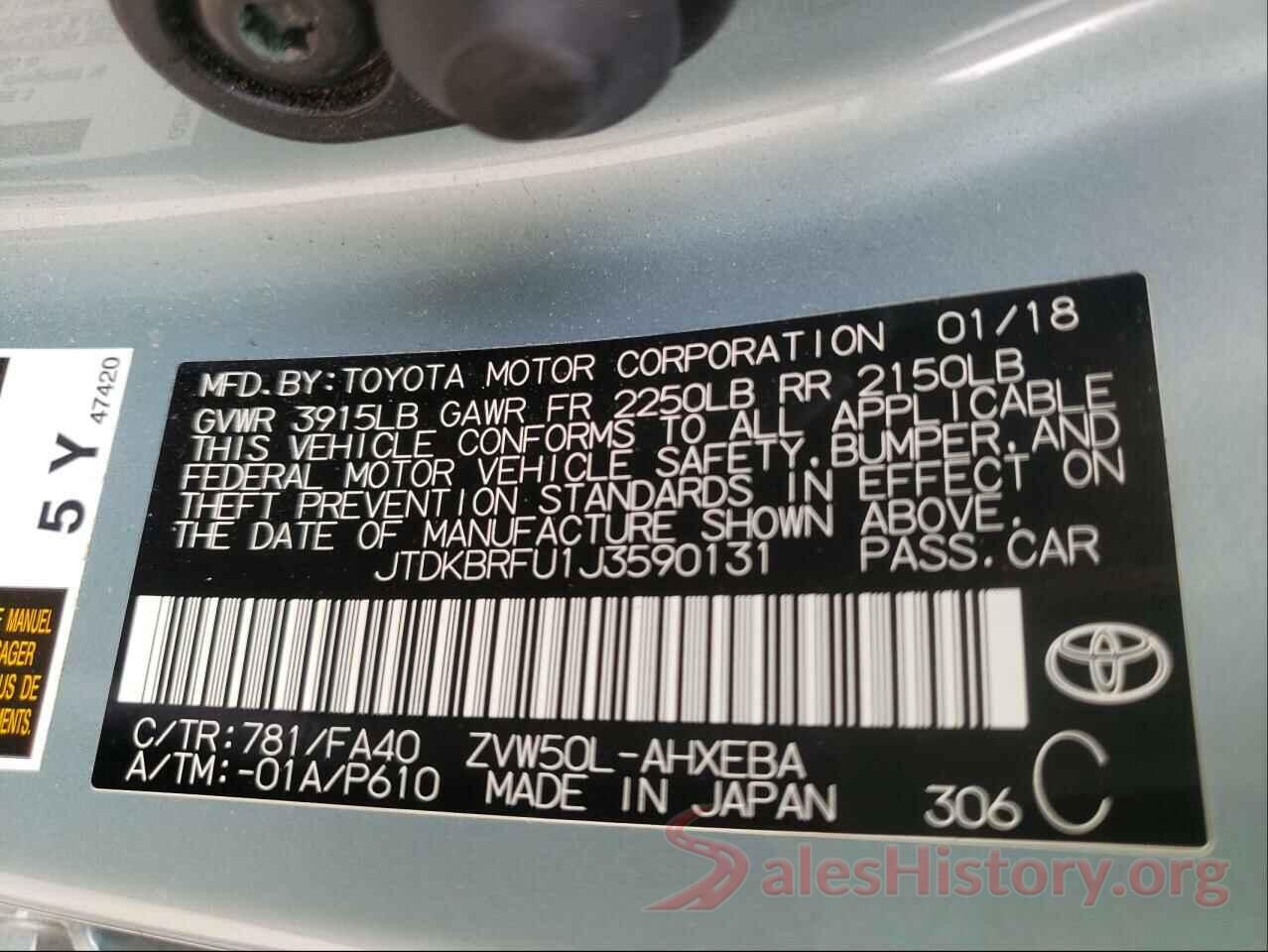 JTDKBRFU1J3590131 2018 TOYOTA PRIUS