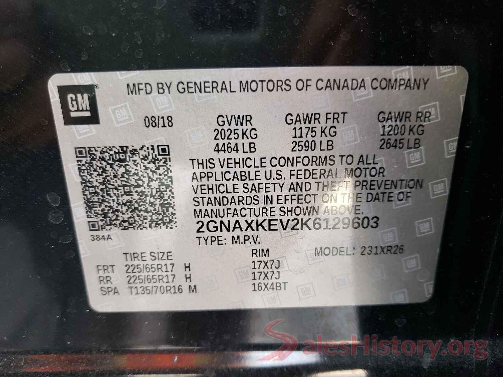 2GNAXKEV2K6129603 2019 CHEVROLET EQUINOX