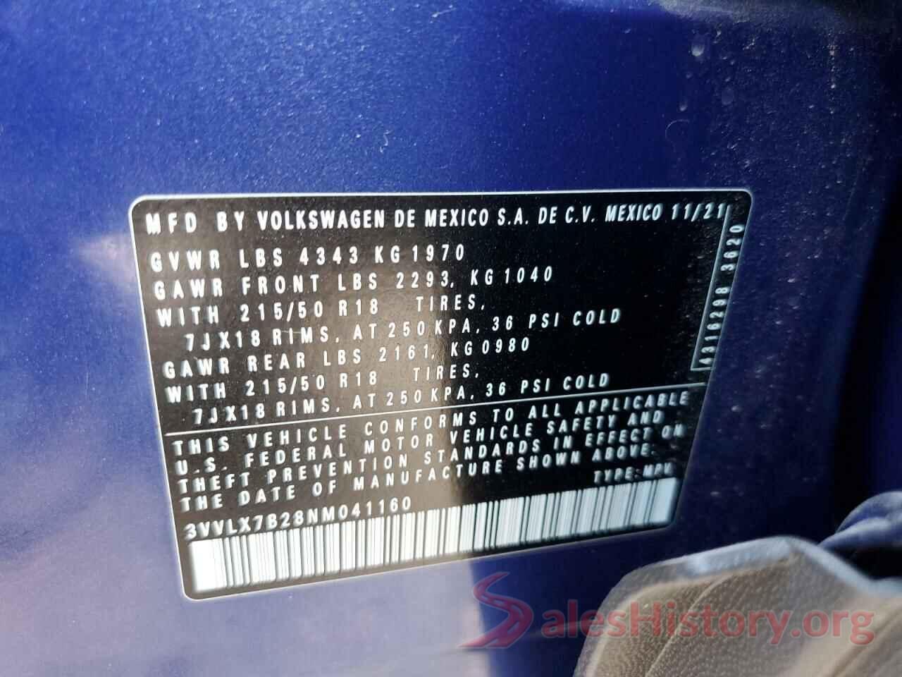 3VVLX7B28NM041160 2022 VOLKSWAGEN TAOS SE IQ