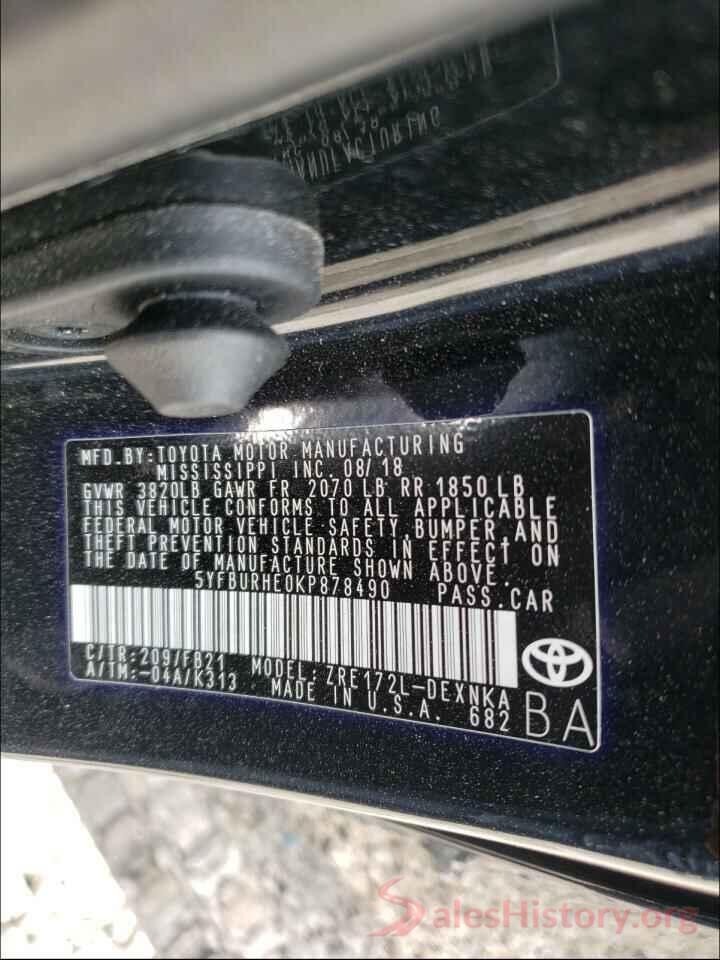 5YFBURHE0KP878490 2019 TOYOTA COROLLA