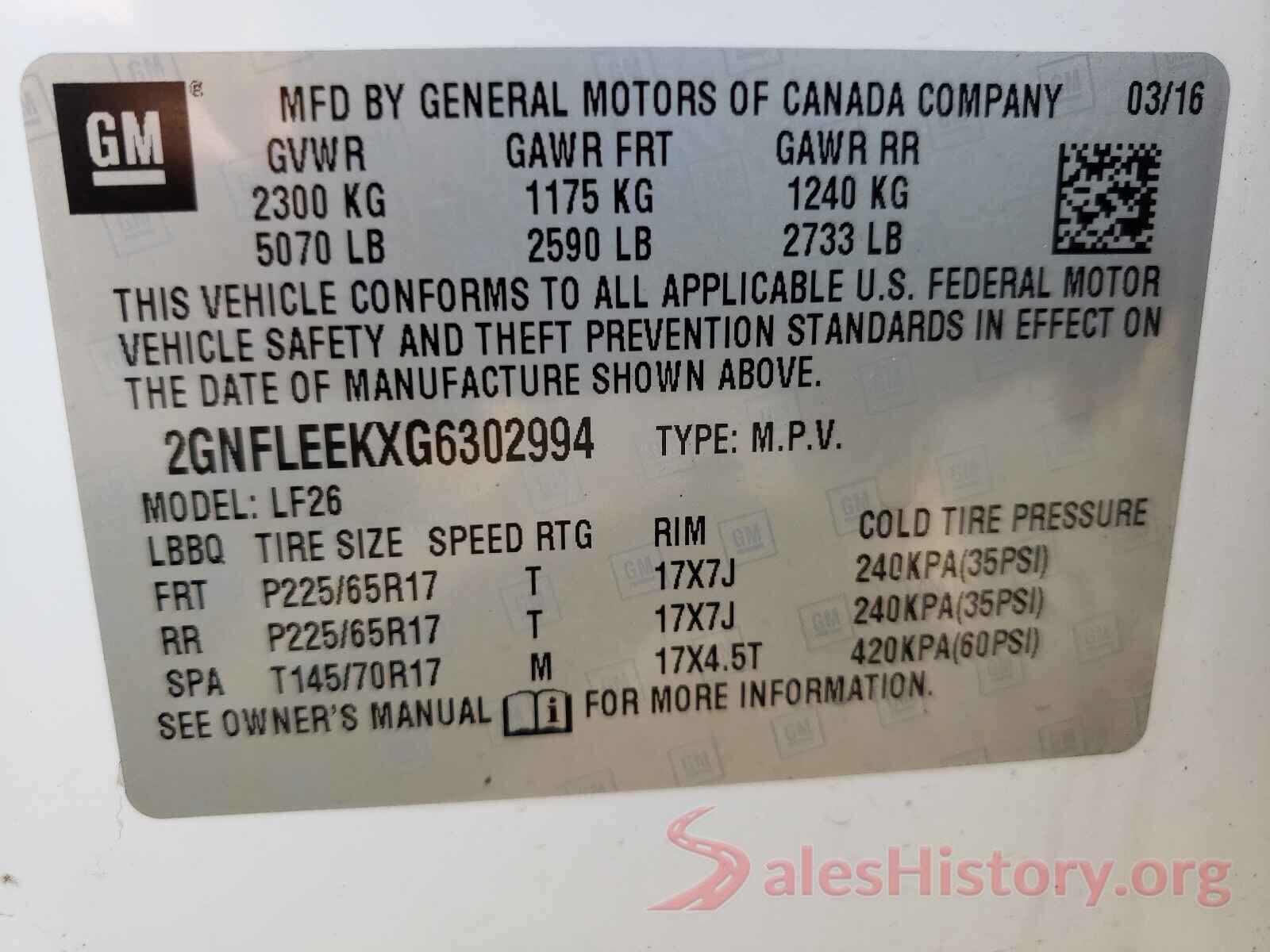 2GNFLEEKXG6302994 2016 CHEVROLET EQUINOX