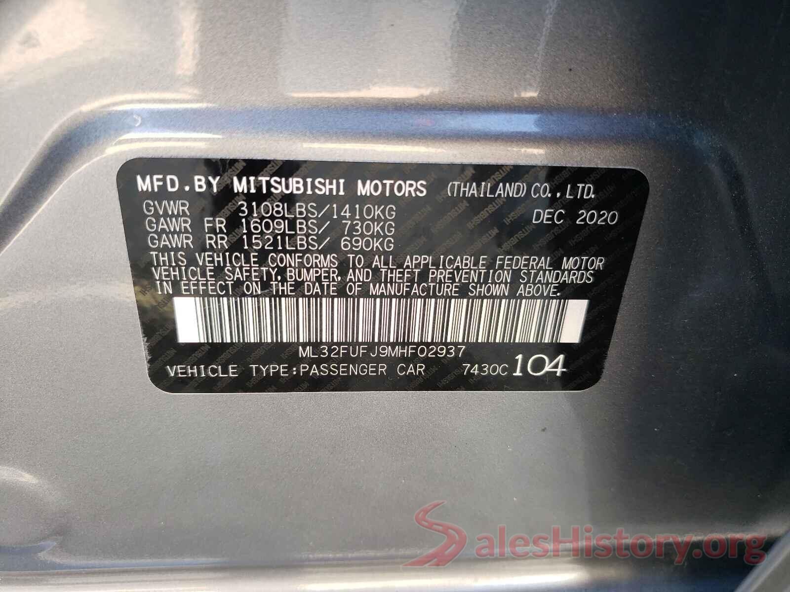 ML32FUFJ9MHF02937 2021 MITSUBISHI MIRAGE