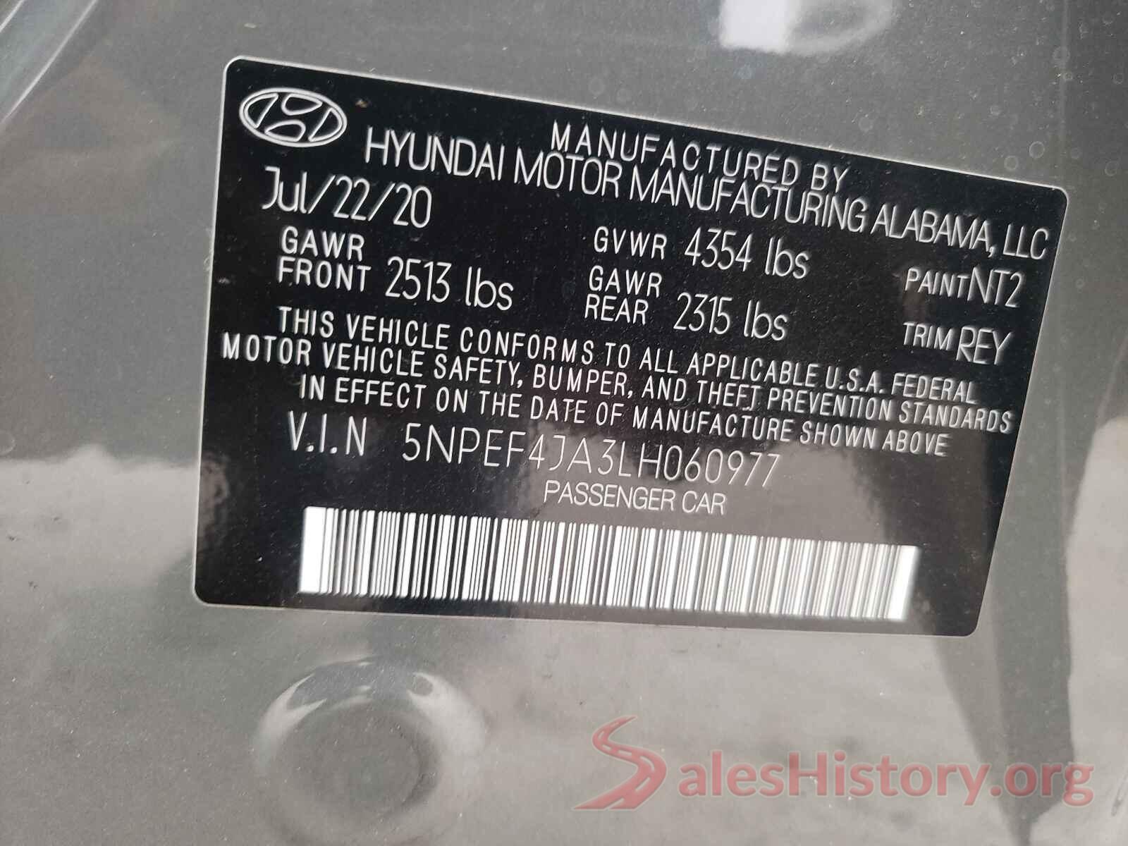 5NPEF4JA3LH060977 2020 HYUNDAI SONATA