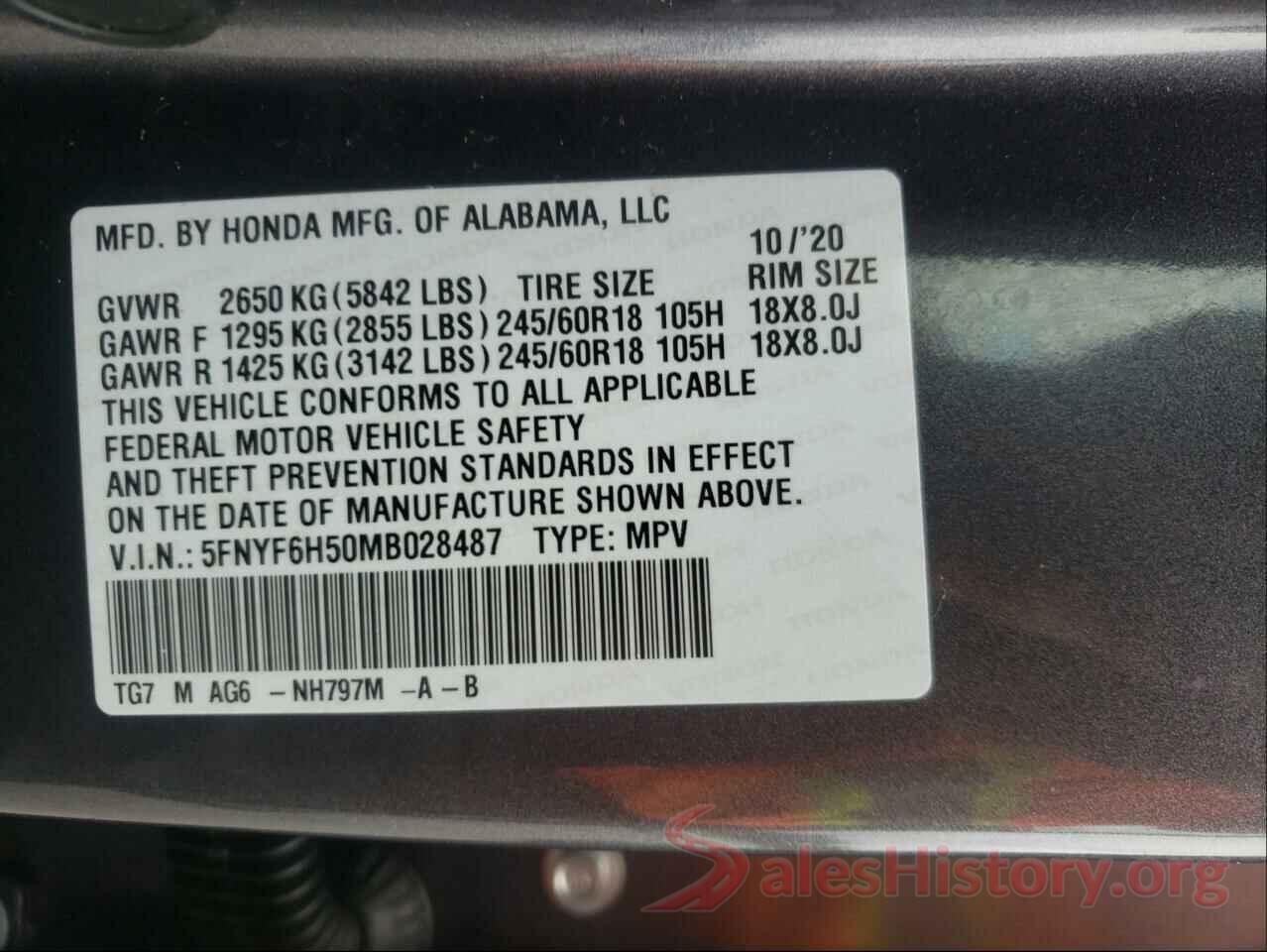 5FNYF6H50MB028487 2021 HONDA PILOT