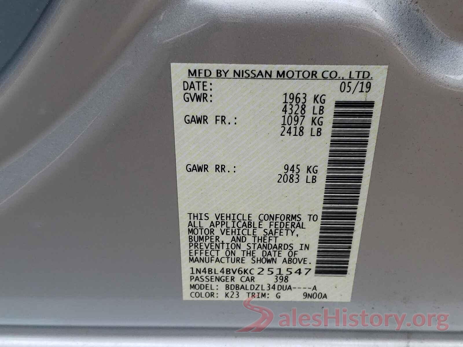 1N4BL4BV6KC251547 2019 NISSAN ALTIMA