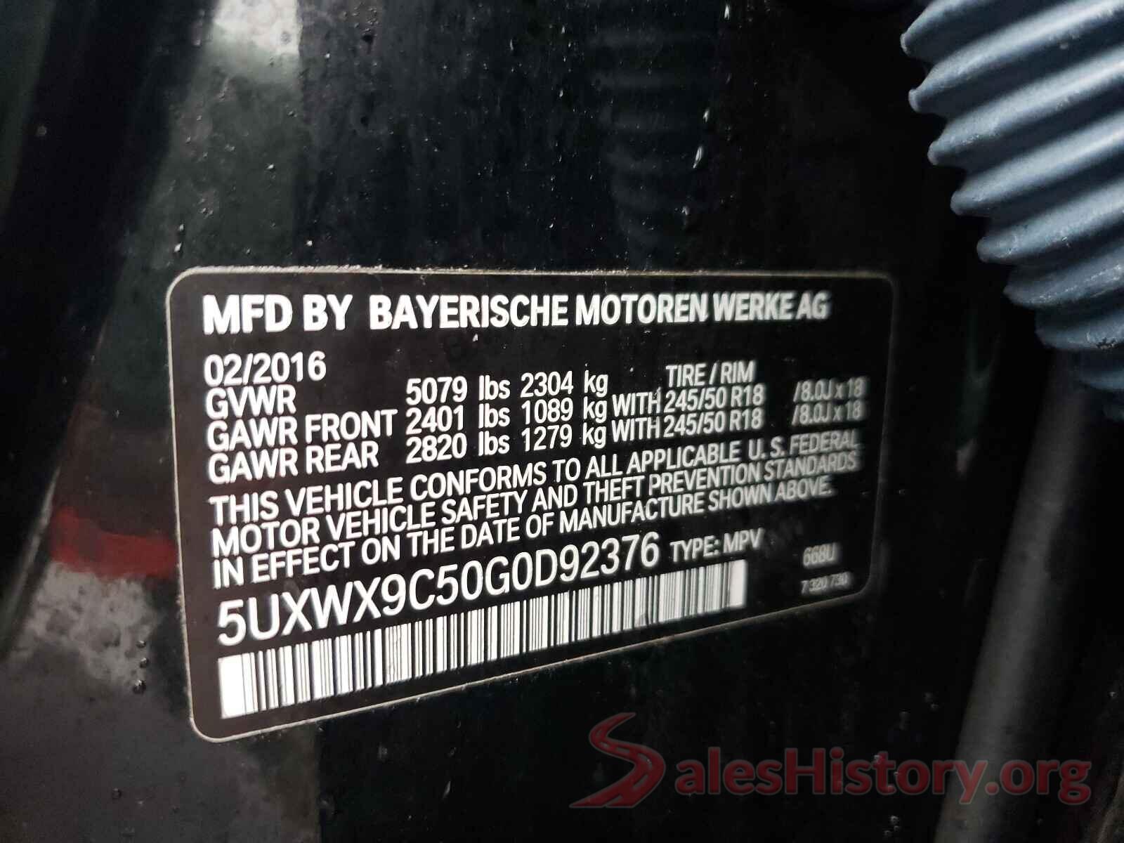 5UXWX9C50G0D92376 2016 BMW X3