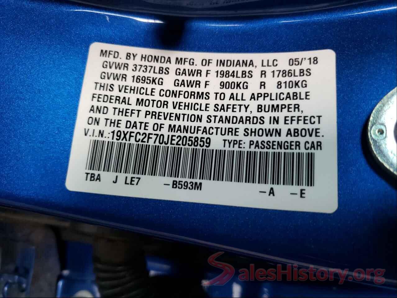 19XFC2F70JE205859 2018 HONDA CIVIC