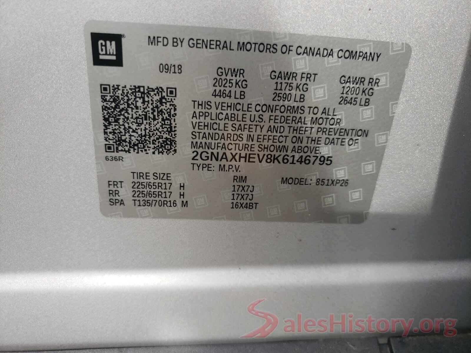 2GNAXHEV8K6146795 2019 CHEVROLET EQUINOX