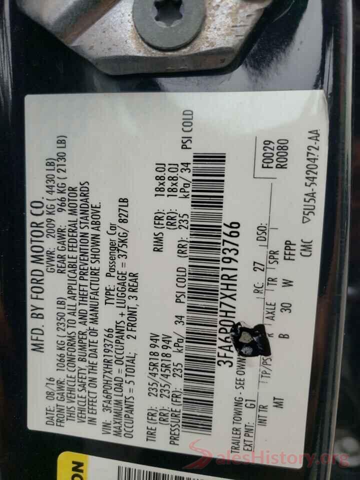 3FA6P0H7XHR193766 2017 FORD FUSION