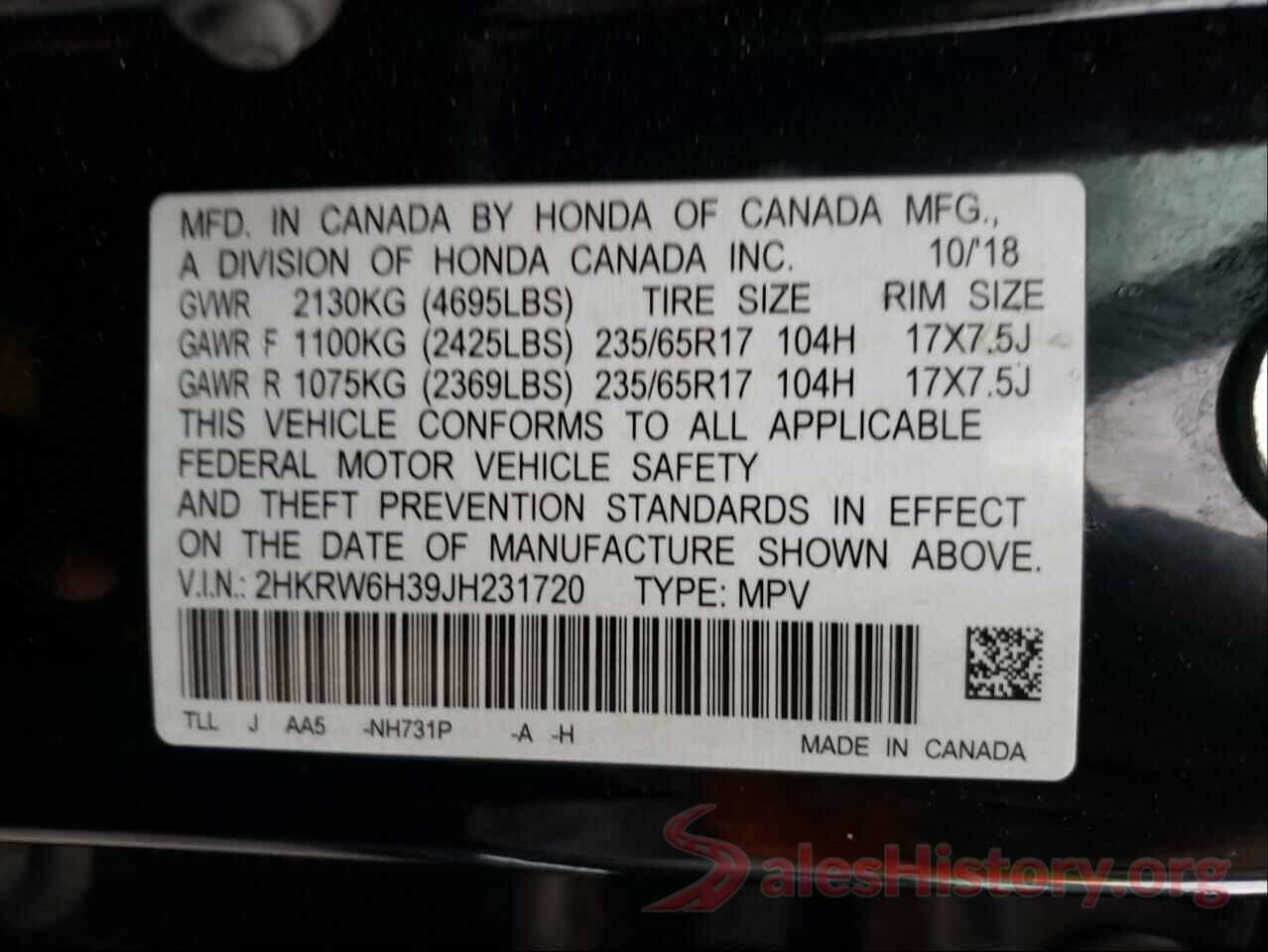 2HKRW6H39JH231720 2018 HONDA CRV