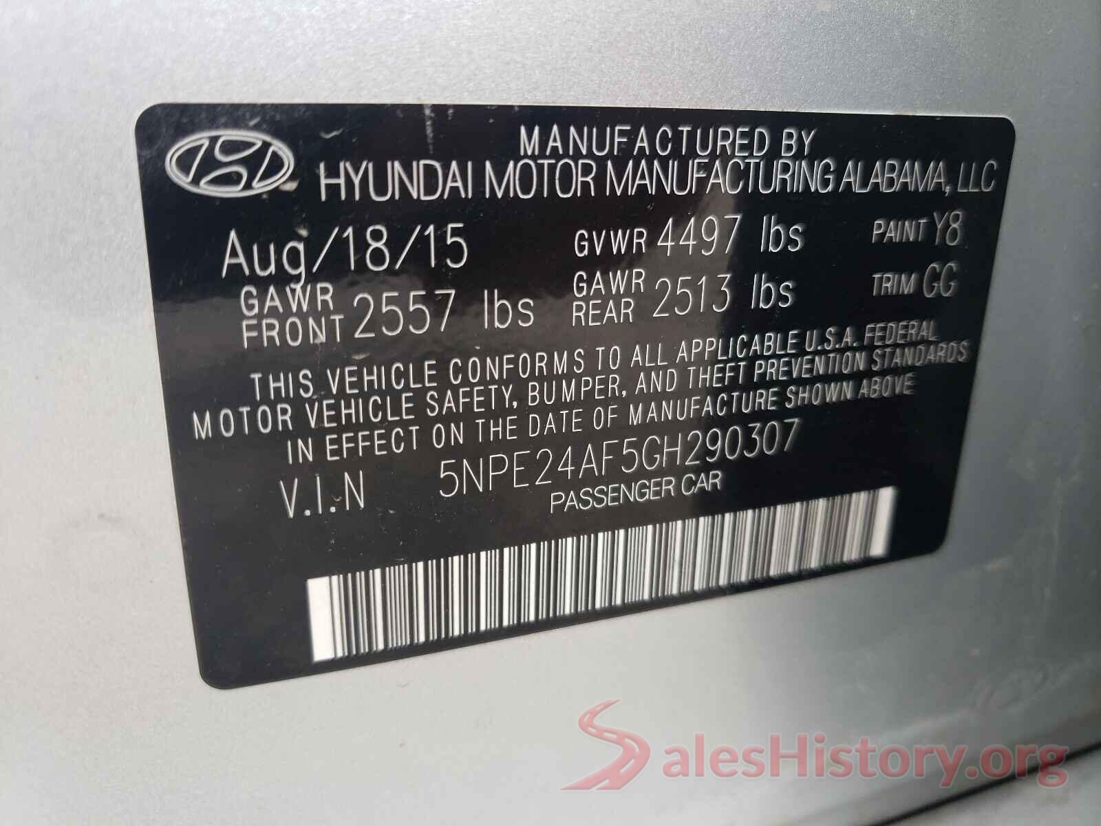 5NPE24AF5GH290307 2016 HYUNDAI SONATA