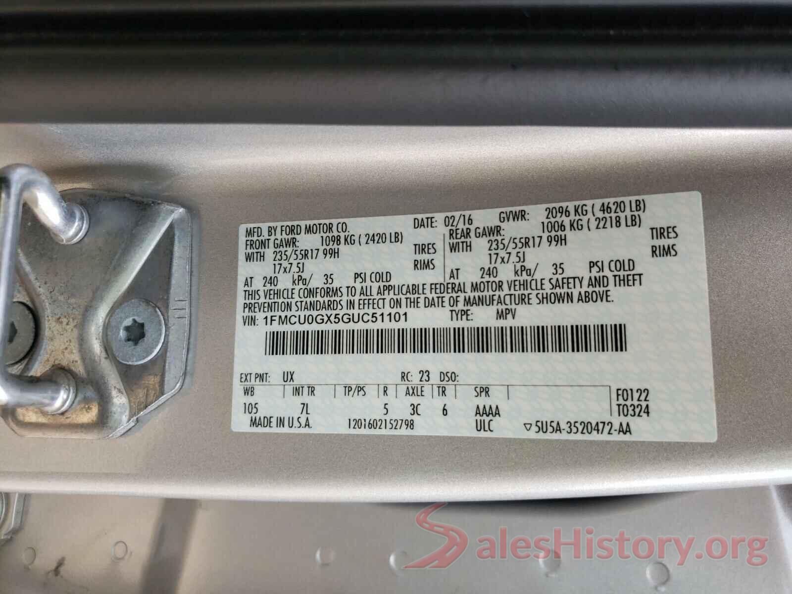 1FMCU0GX5GUC51101 2016 FORD ESCAPE