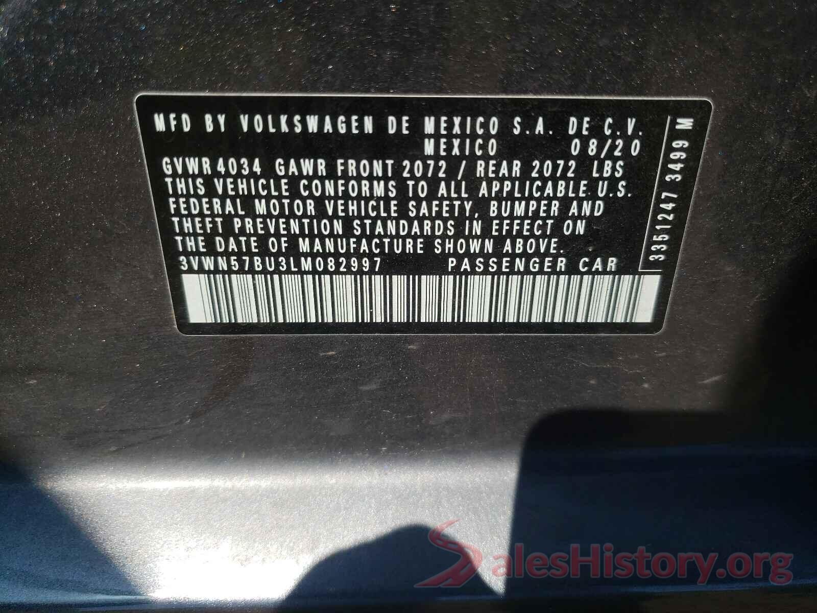 3VWN57BU3LM082997 2020 VOLKSWAGEN JETTA