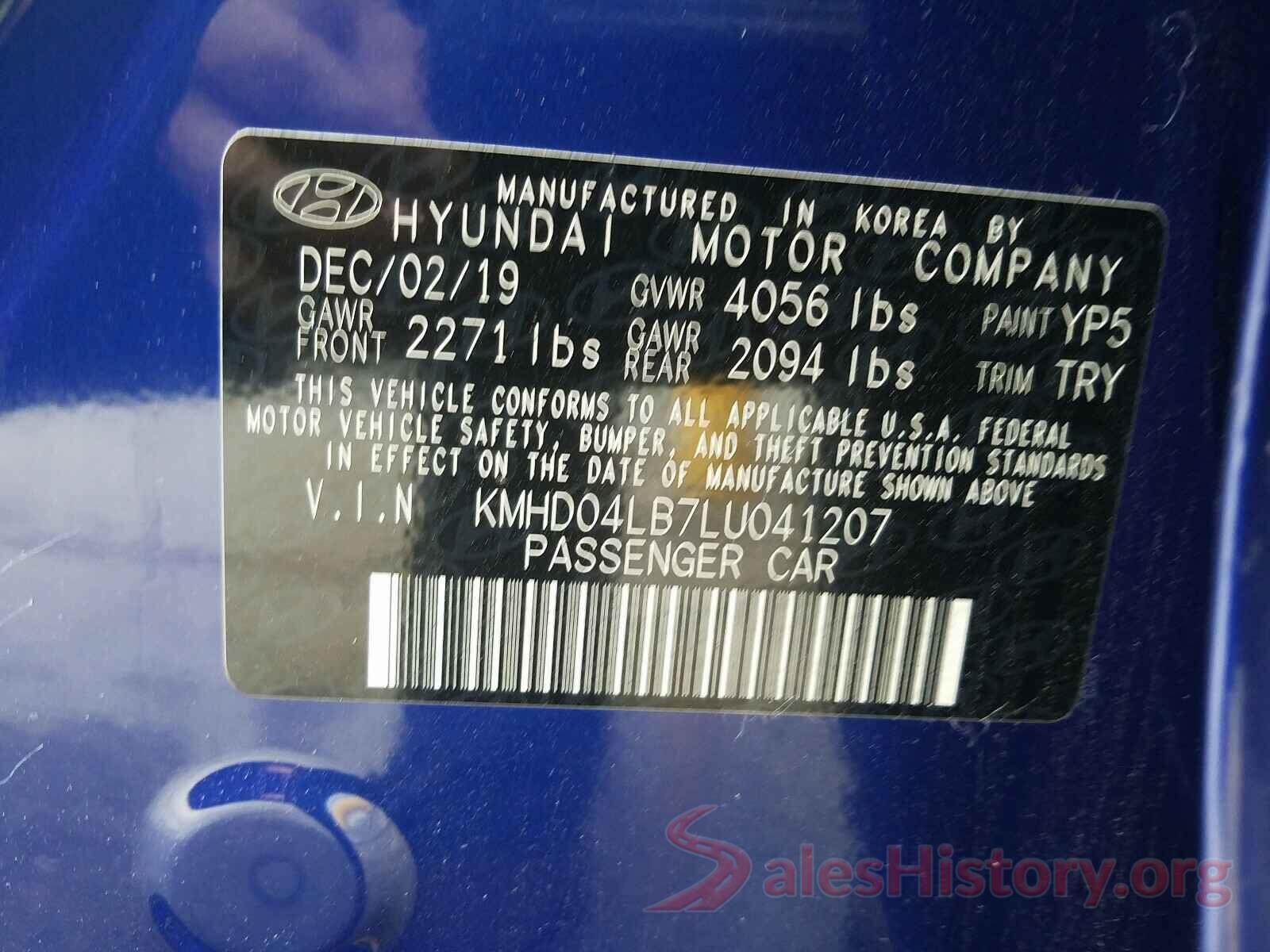 KMHD04LB7LU041207 2020 HYUNDAI ELANTRA