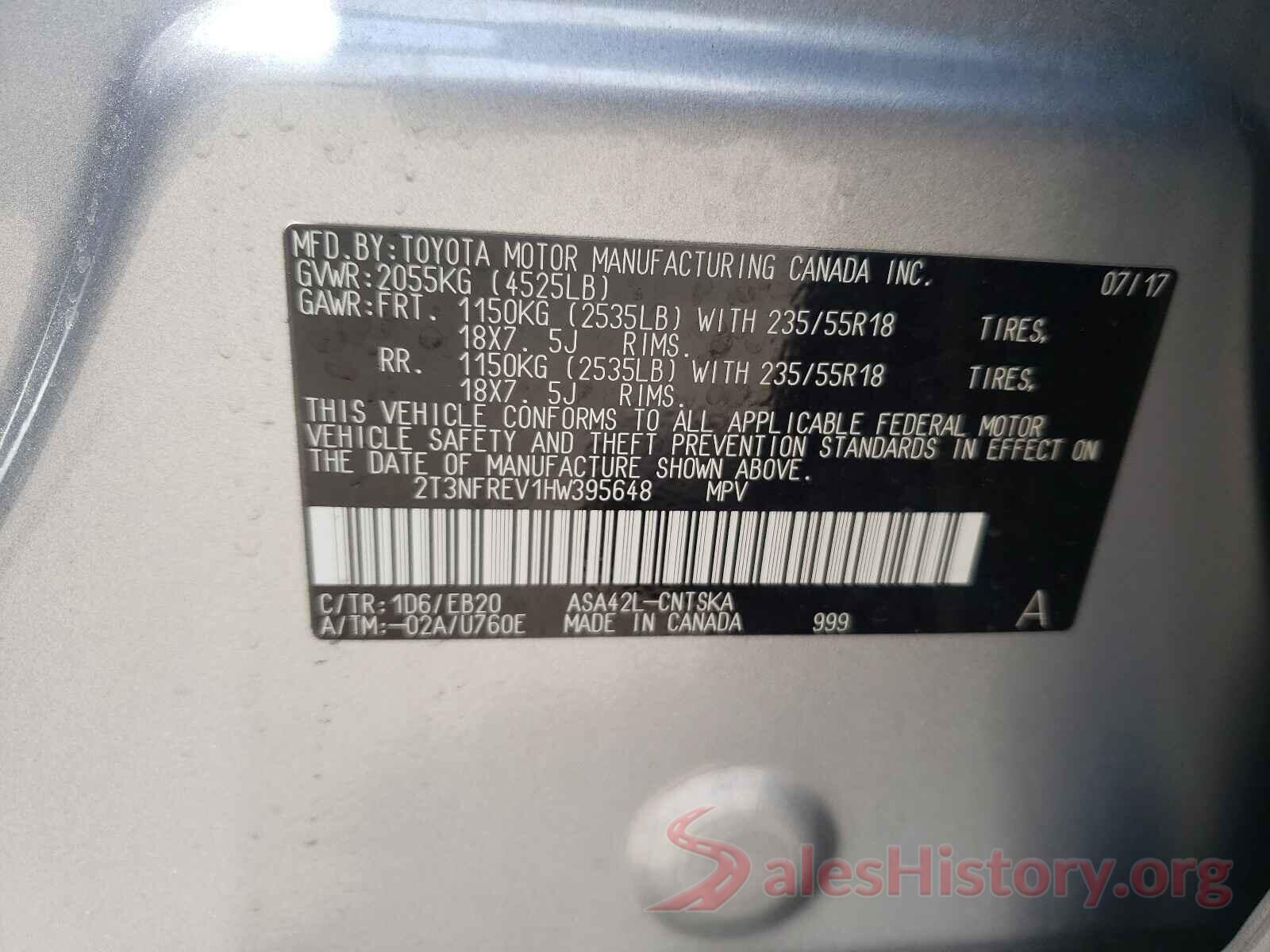 2T3NFREV1HW395648 2017 TOYOTA RAV4