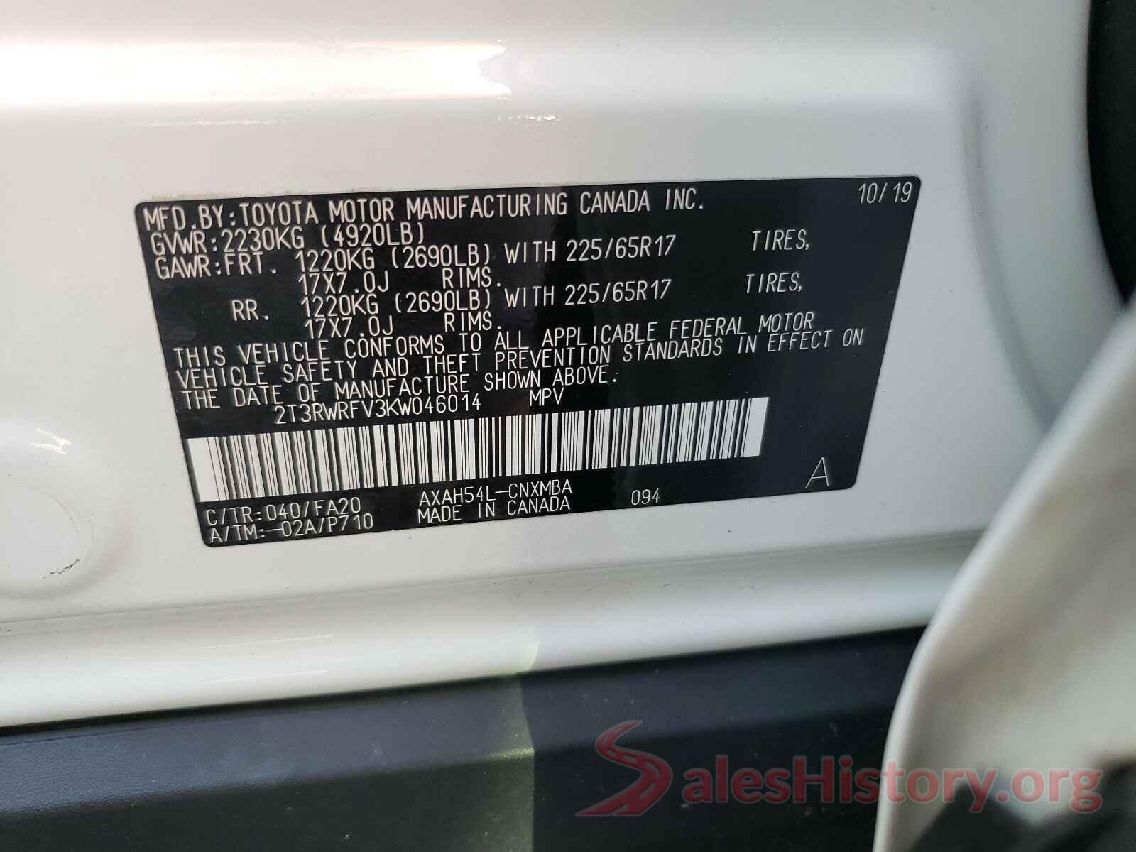 2T3RWRFV3KW046014 2019 TOYOTA RAV4