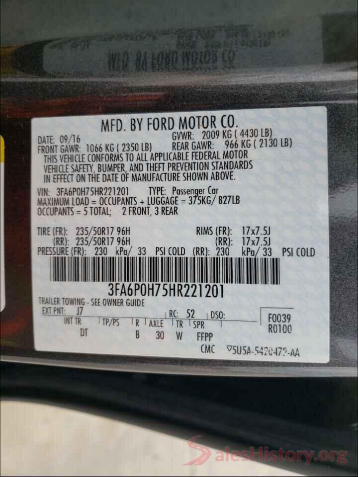 3FA6P0H75HR221201 2017 FORD FUSION