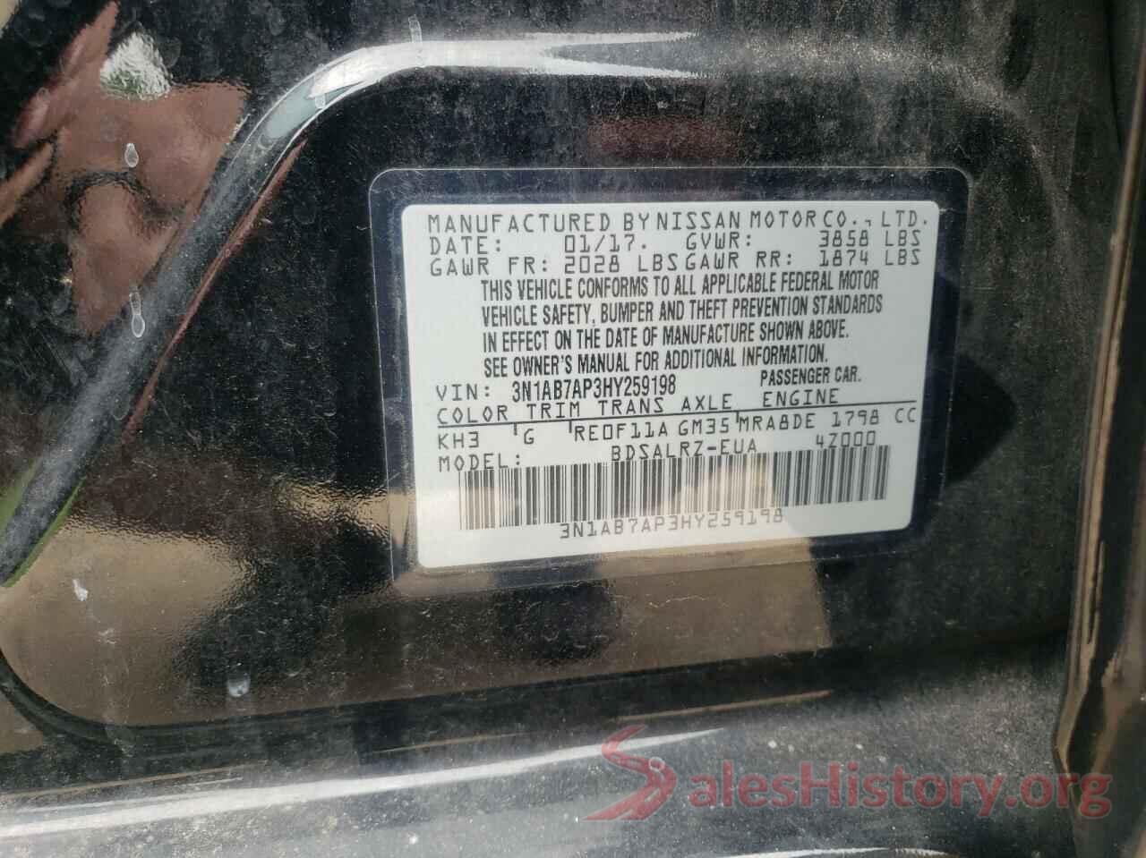 3N1AB7AP3HY259198 2017 NISSAN SENTRA