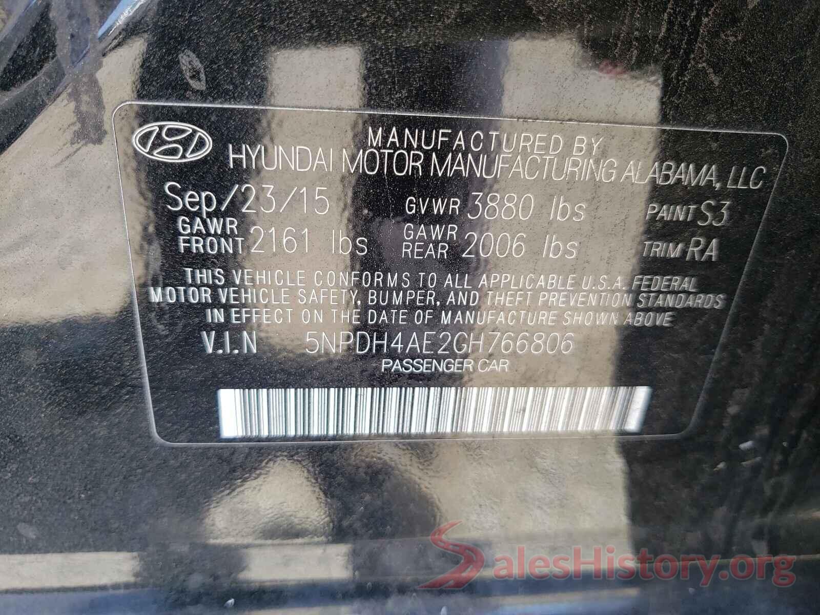 5NPDH4AE2GH766806 2016 HYUNDAI ELANTRA