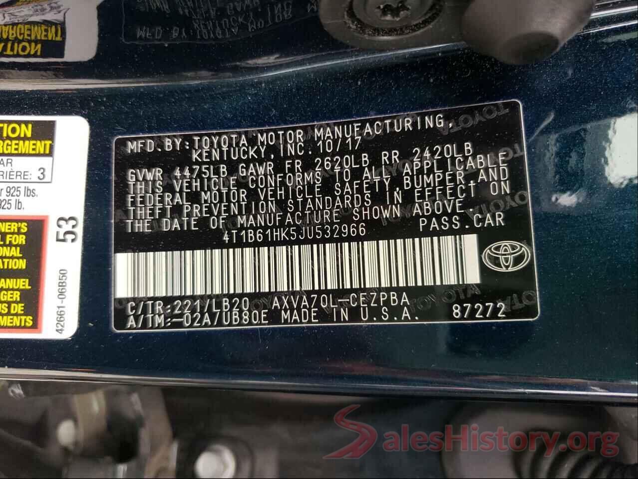 4T1B61HK5JU532966 2018 TOYOTA CAMRY